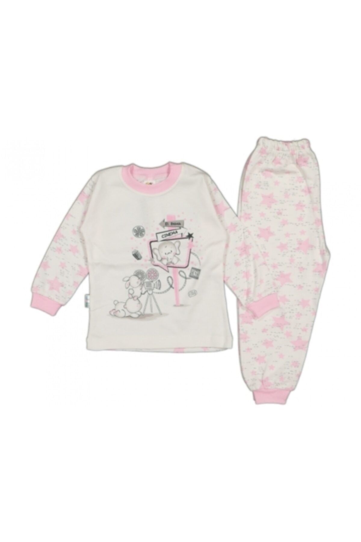 El Bebek Kız Çocuk Yıldızlı Fil Baskılı Pijama Takımı