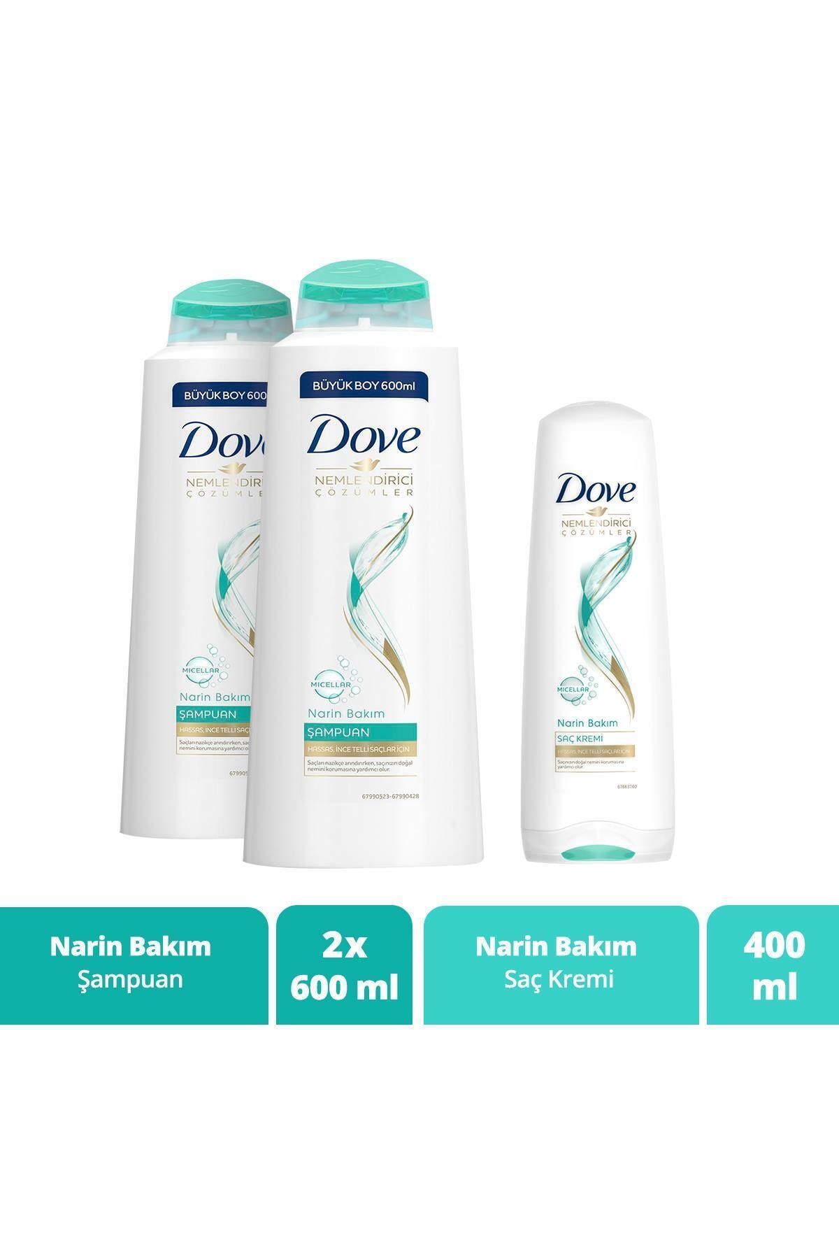 Dove Narin Bakım Şampuan 600 ml X 2 + Narin Bakım Saç Bakım Kremi 400 ml