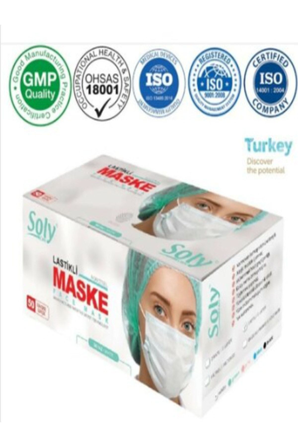 Soly 50 Adet 3 Kat Fiber Dokulu Telli Ce Ve Iso Sertifikalı Cerrahi Maske