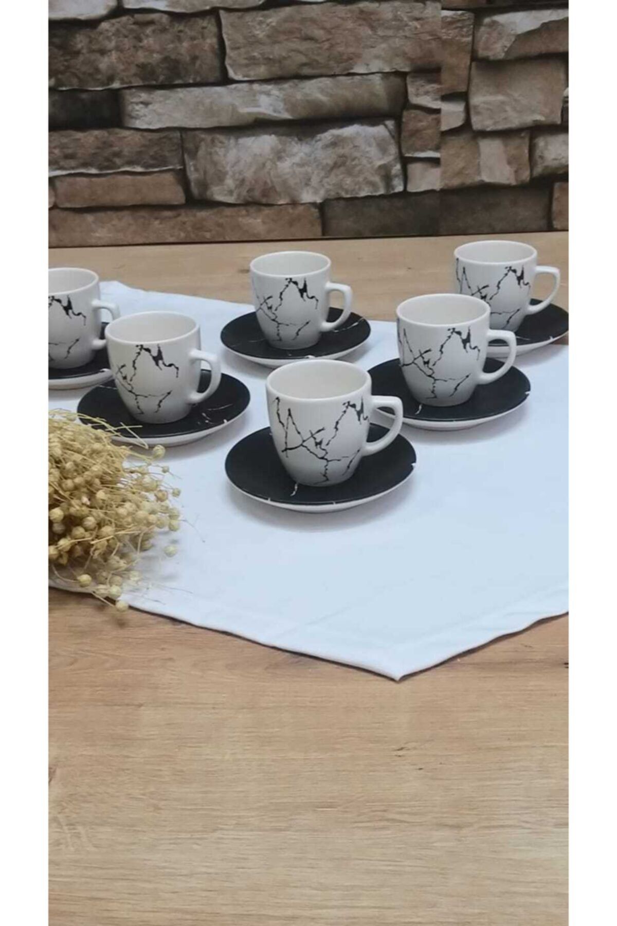 Keramika Beyaz Mermer Desen 12 Parça Kahve Seti Takımı