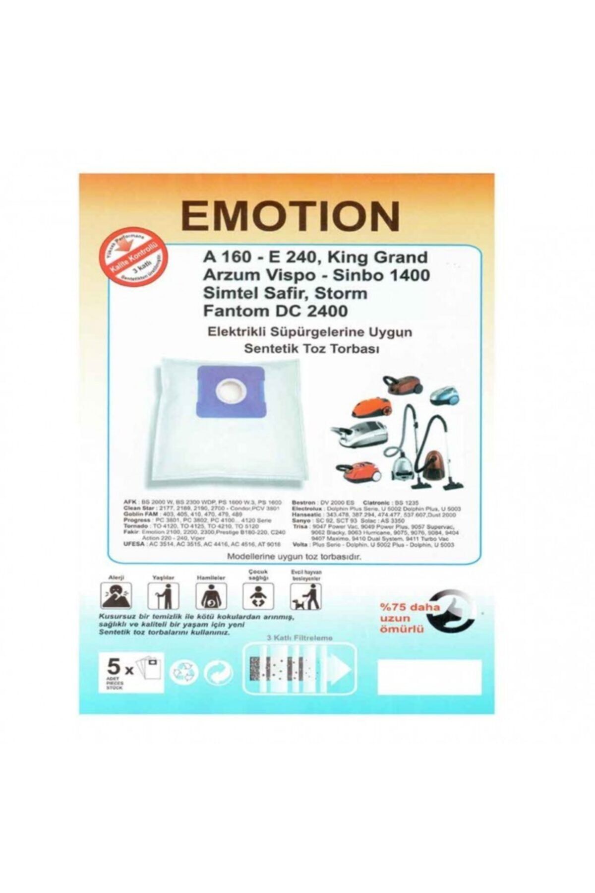 Emotion Emotıon Elektrikli Süpürge Toz Torbası ( 5 Adet )