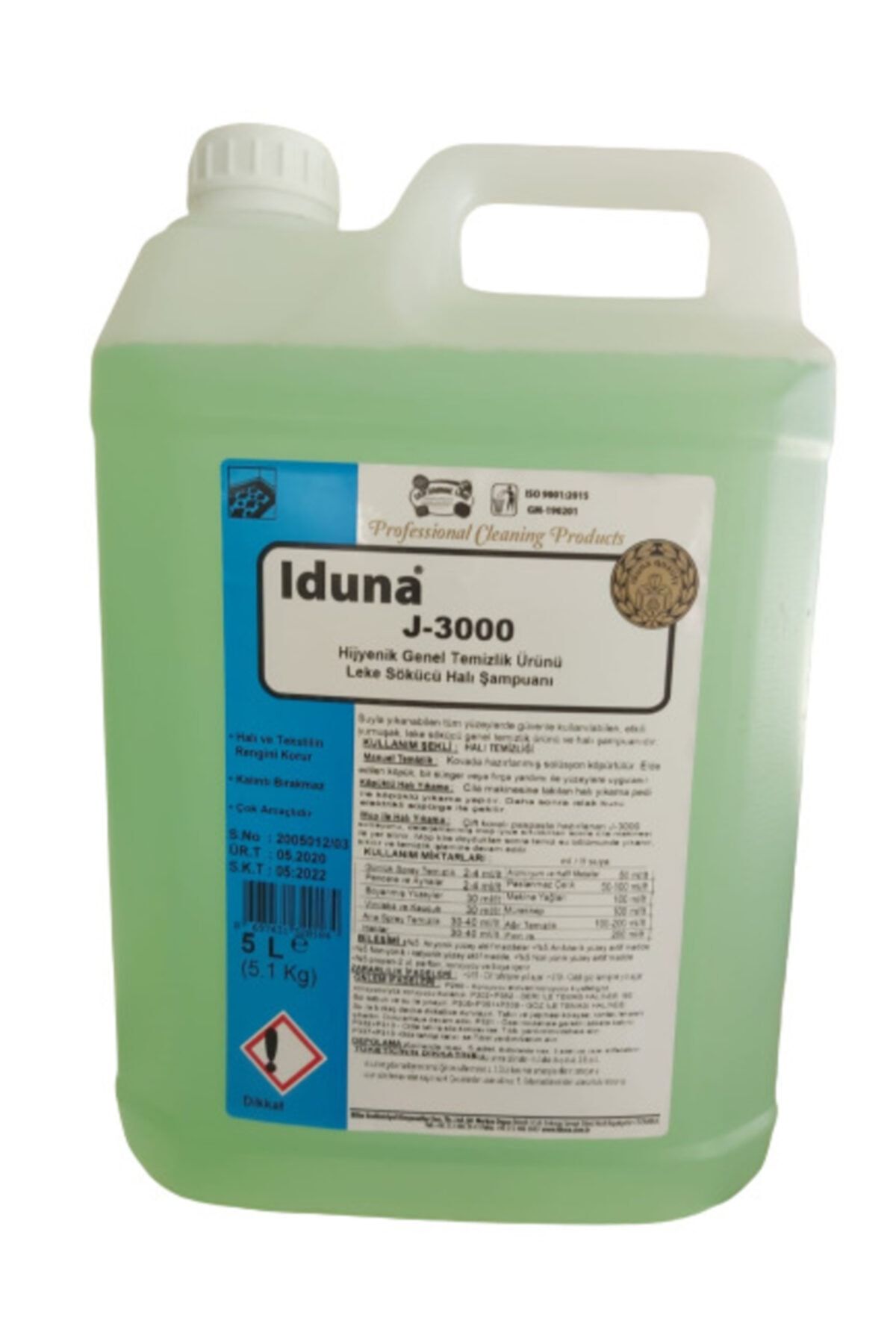 Iduna J-3000 Hijyenik Genel Temizlik Ürünü Leke Sökücü Halı Şampuanı 5 Litre