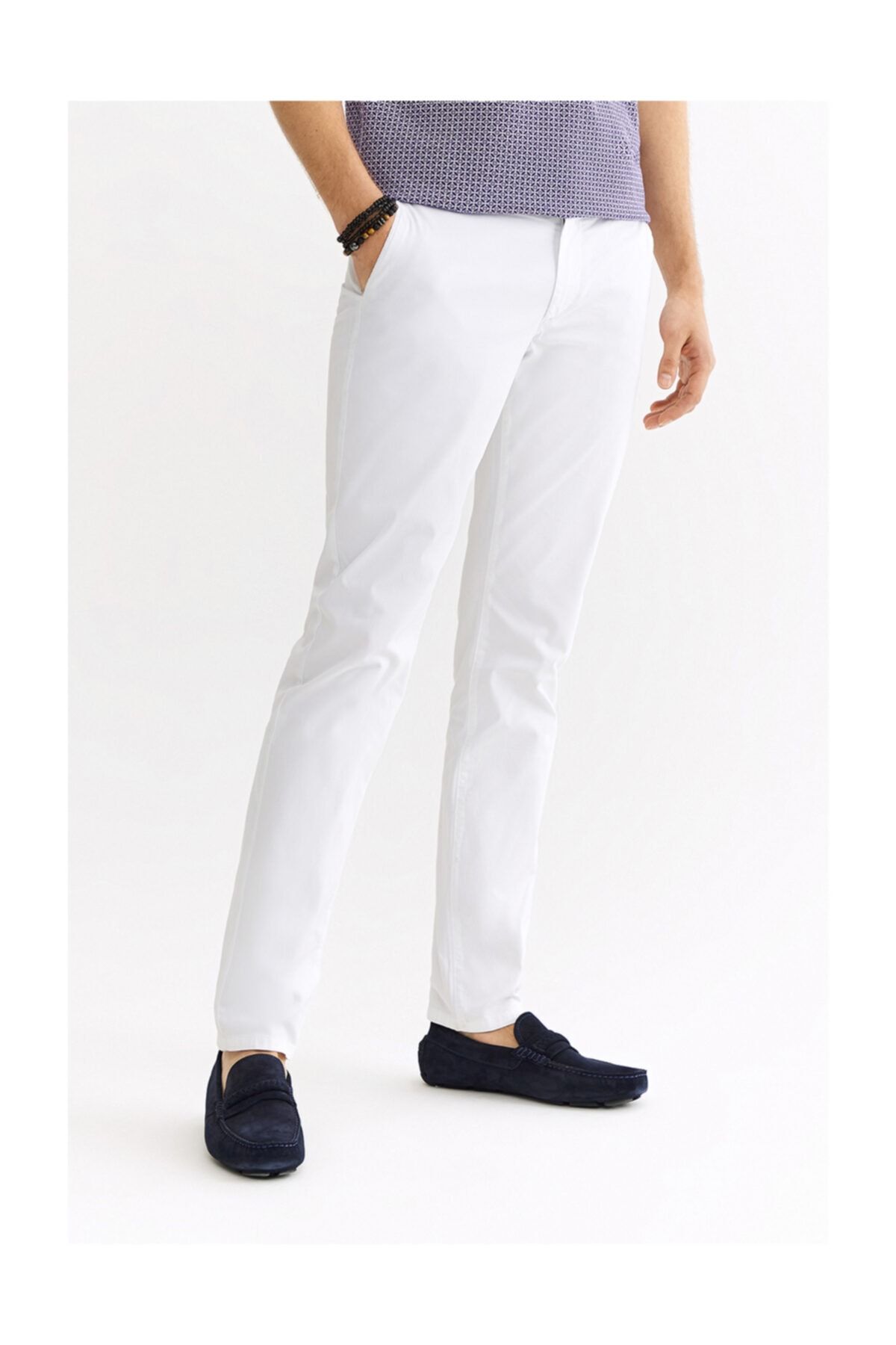 Avva Erkek Beyaz Yandan Cepli Armürlü Slim Fit Pantolon A01s3071