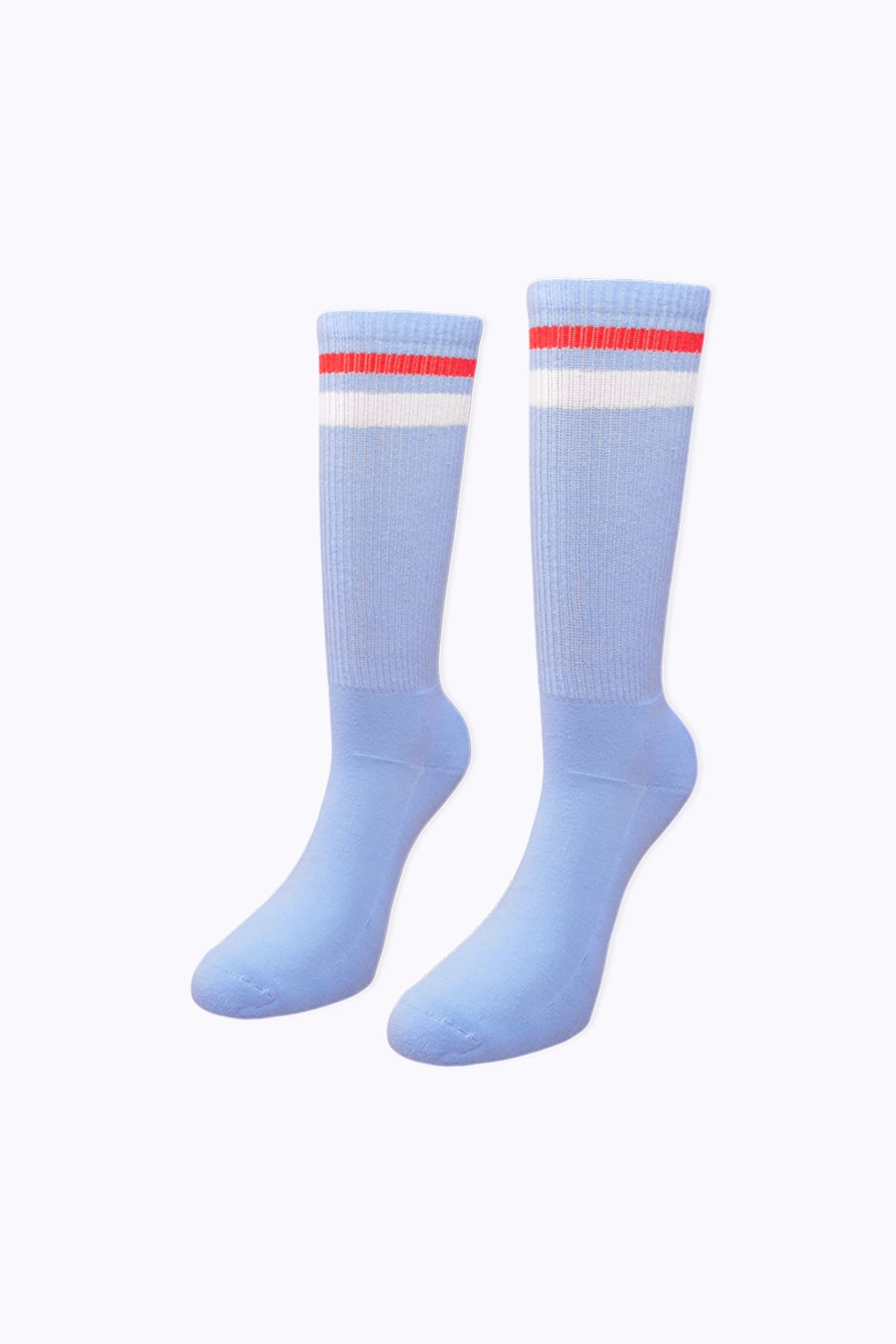Socks Academy Kırmızı Beyaz Çizgili Havlu Tabanlı Mavi Çorap