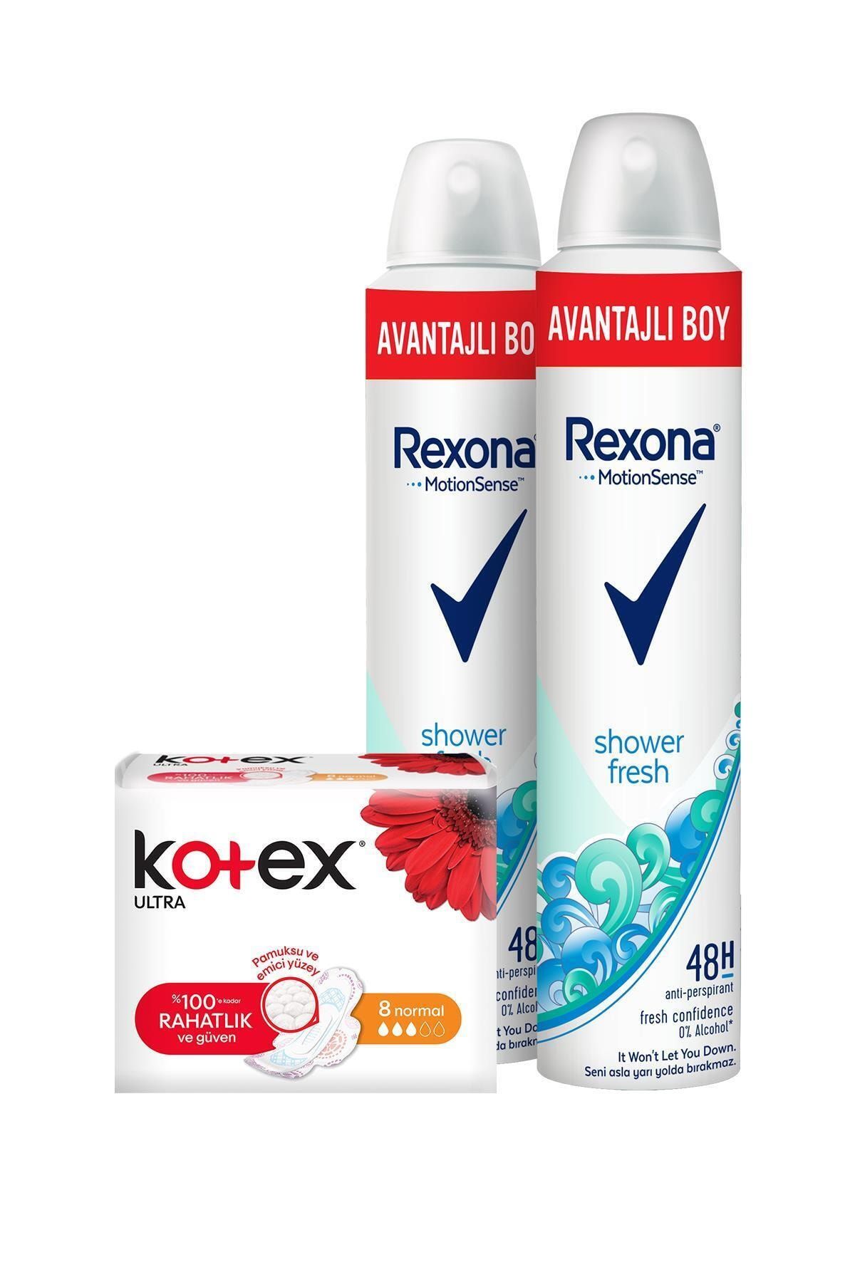 Rexona Shower Fresh Deodorant Sprey 200 ml X 2 + Kotex Ultra Normal Ped 8'li