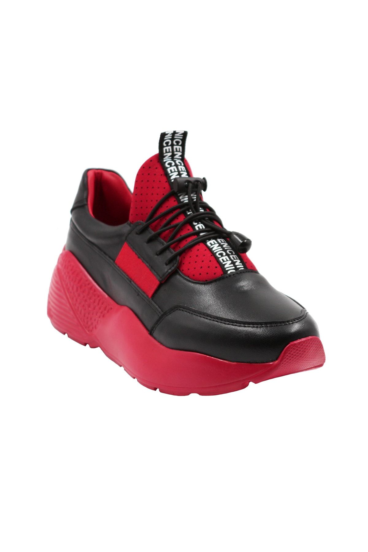 Abbondare Hakiki Deri Siyah-kırmızı Kadın Spor Ayakkabı-sneaker