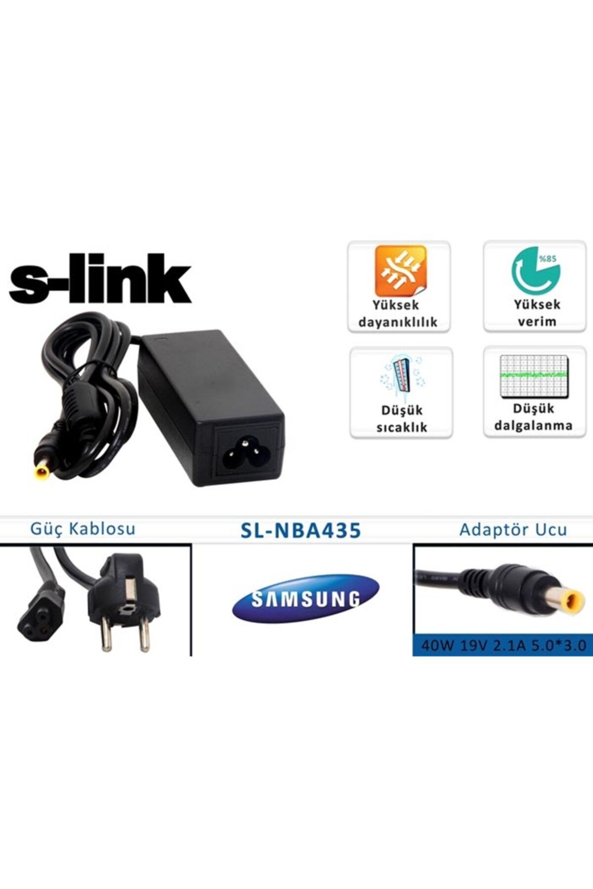 S-Link Sl-nba435 40w 19v 2.1a 5.0-3.0 Samsung Notebook Standart A