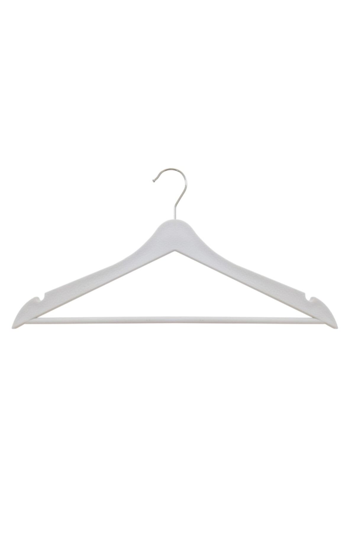 bimbambom Ahşap Görünümlü Elbise Askısı 12 Adet Plastik Askı, Beyaz