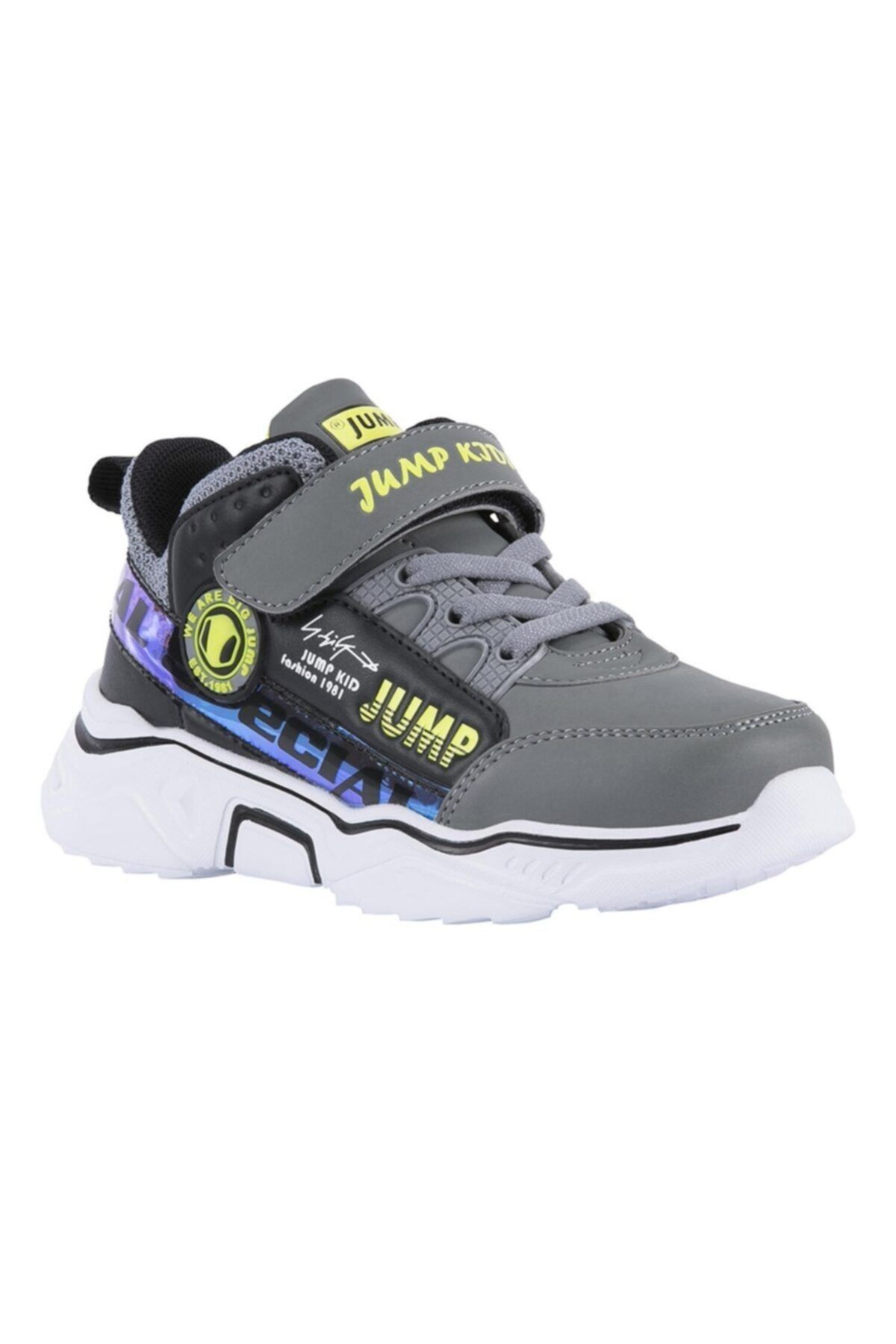 Jump 25792 Gri Siyah Neon Yeşil Uniseks Çocuk Günlük Rahat Yürüyüş Sneaker Spor Ayakkabı