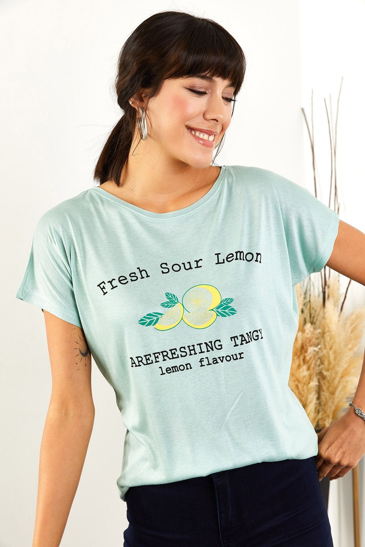 Olalook Kadın Mint Limon Salaş T-Shirt TSH-19000351
