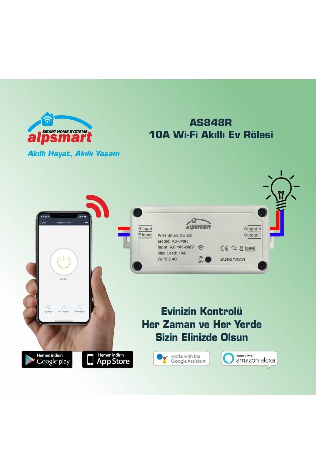 ALPSMART As848r 10a Akıllı Wi-fi Ev Rölesi