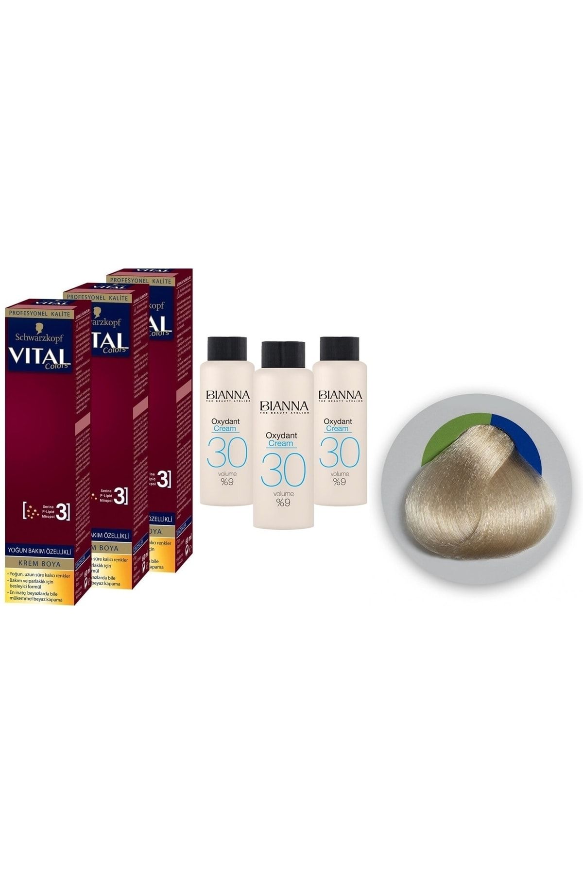 Vital Colors Çok Açık Sarı 12-00 Saç Boyası 3 Adet + 3 Adet Oksidan