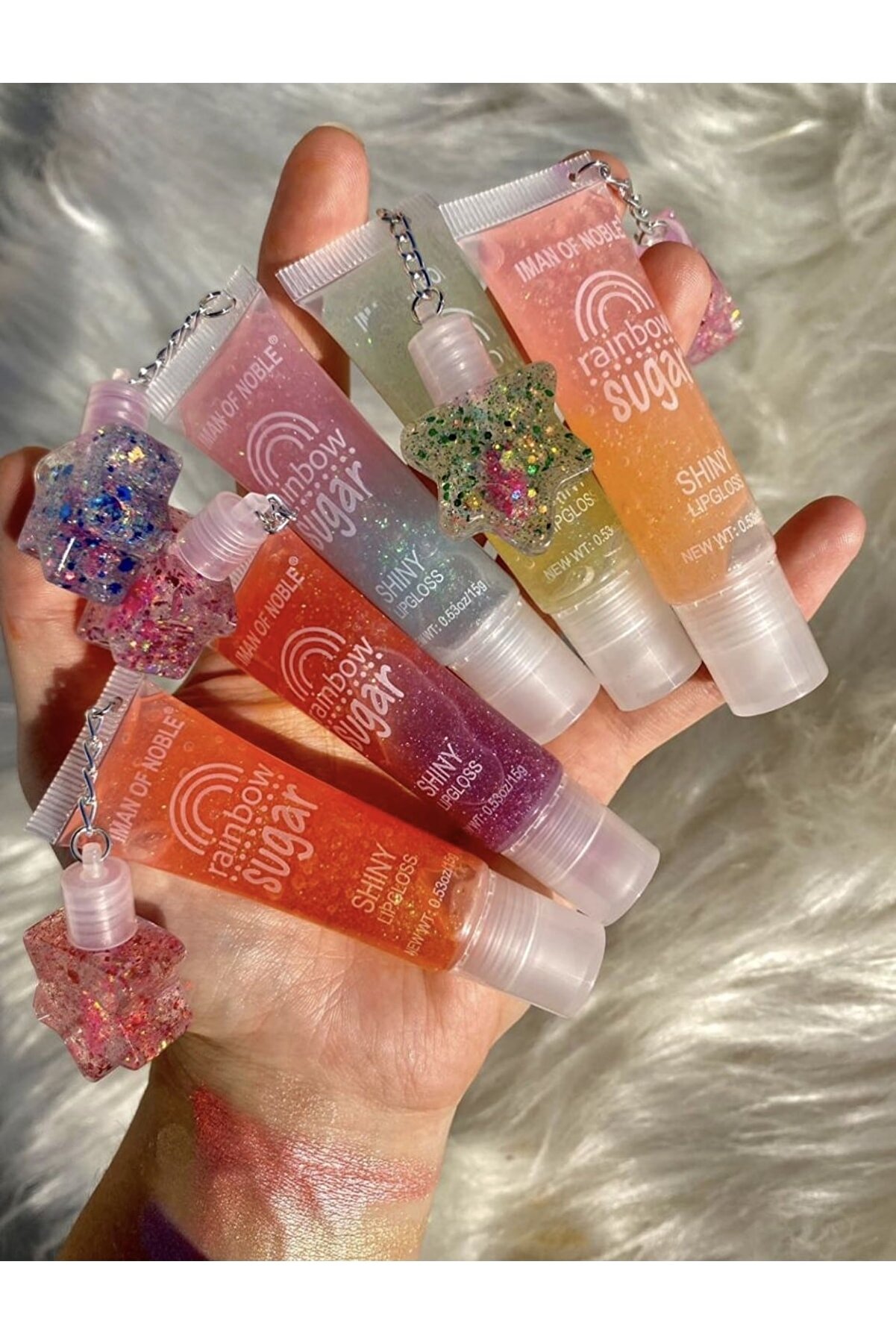 IMAN OF NOBLE Gökkuşağı Dudak Parlatıcısı Yıldızlı Rainbow Shiny 5 Adet Lip Gloss Lip Balm Lip