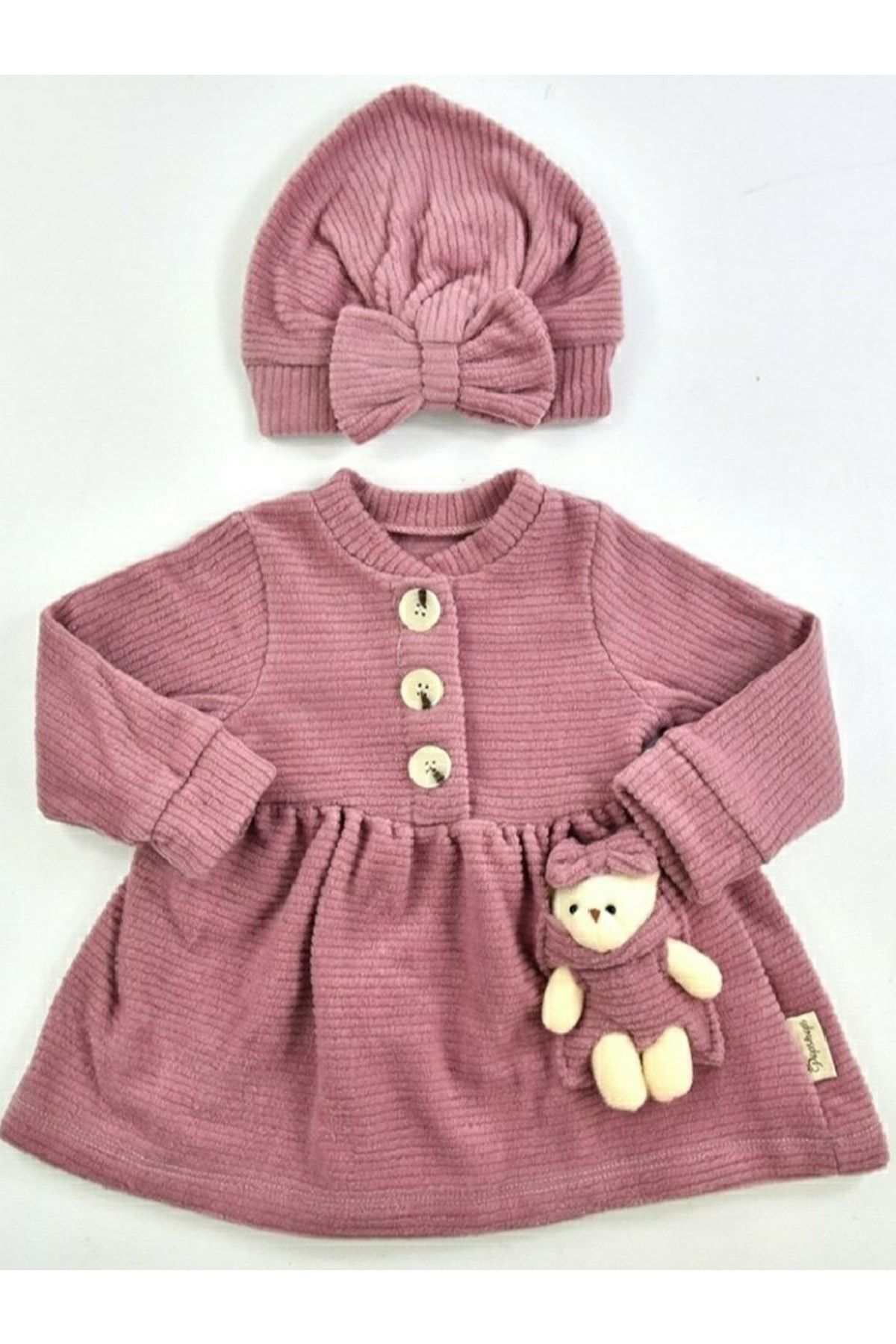 DIDuStore 3/18 Ay Kız Bebek Elbise Modelleri Ayıcıklı Şapkalı Kız Çocuk Kıyafetleri