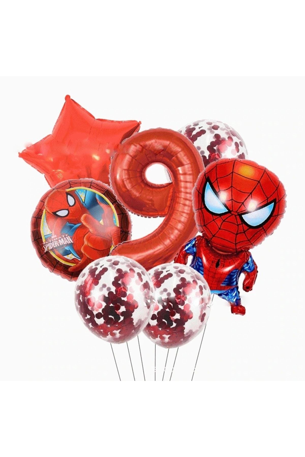 DİSNEY Örümcek Adam Balon Seti Rakam Balon Pullu Şeffaf Balon Spiderman Balon