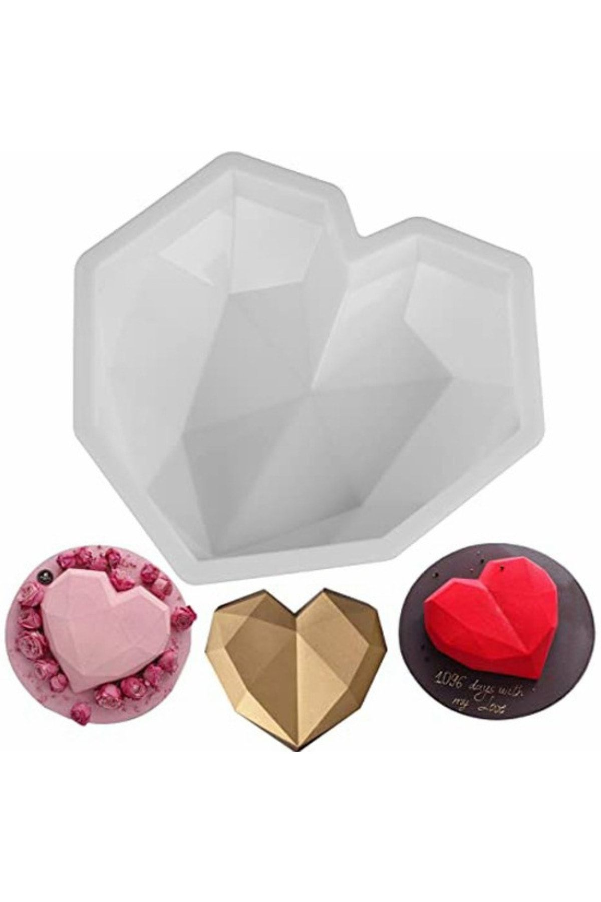 ELGALA Silikon Büyük Kristal Kalp Şekilli Pasta Kek Çikolata Kalıbı Geometrik Kalıp