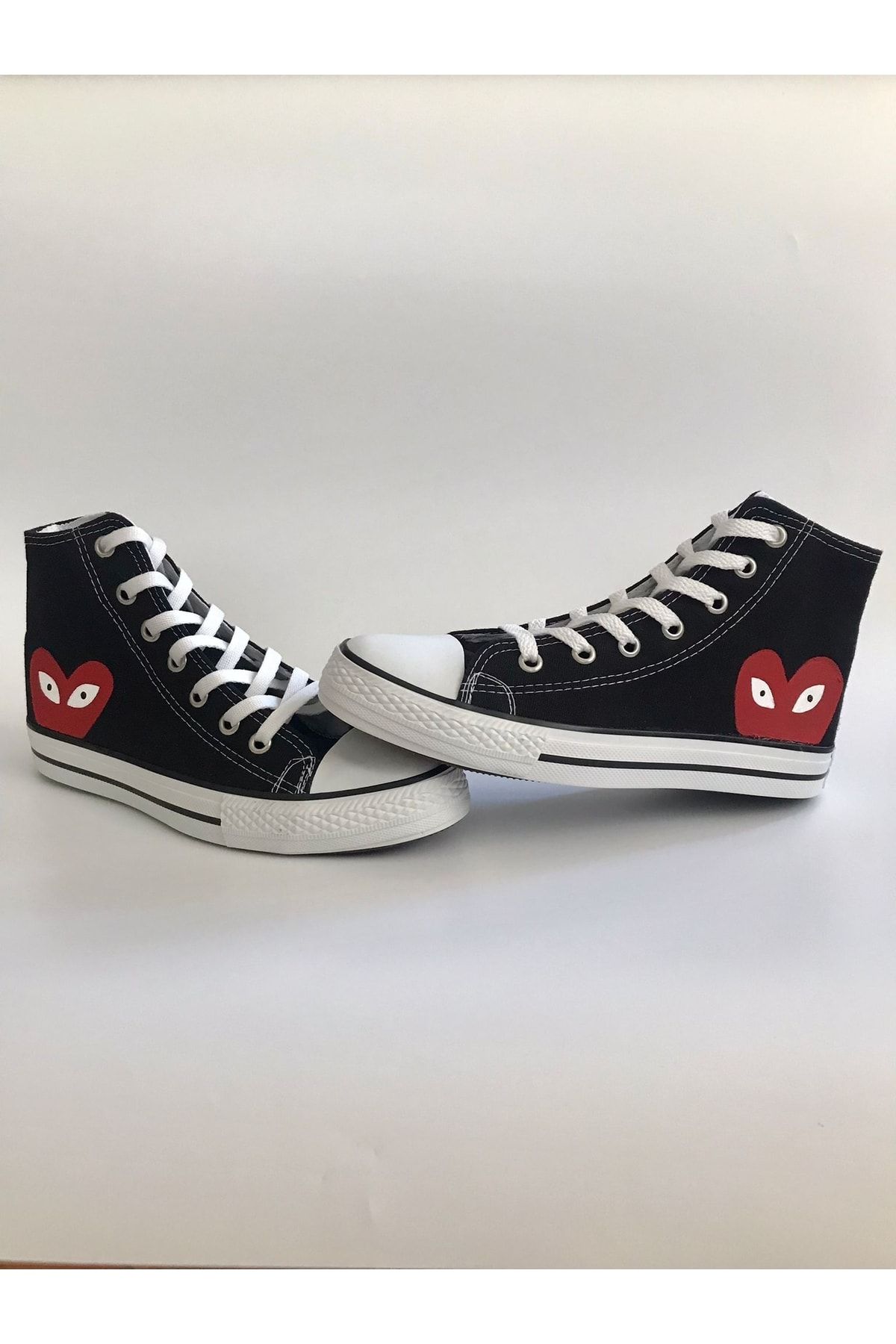NorthCactus Siyah - Unisex Kalpli Desen Convers Bez Sneaker