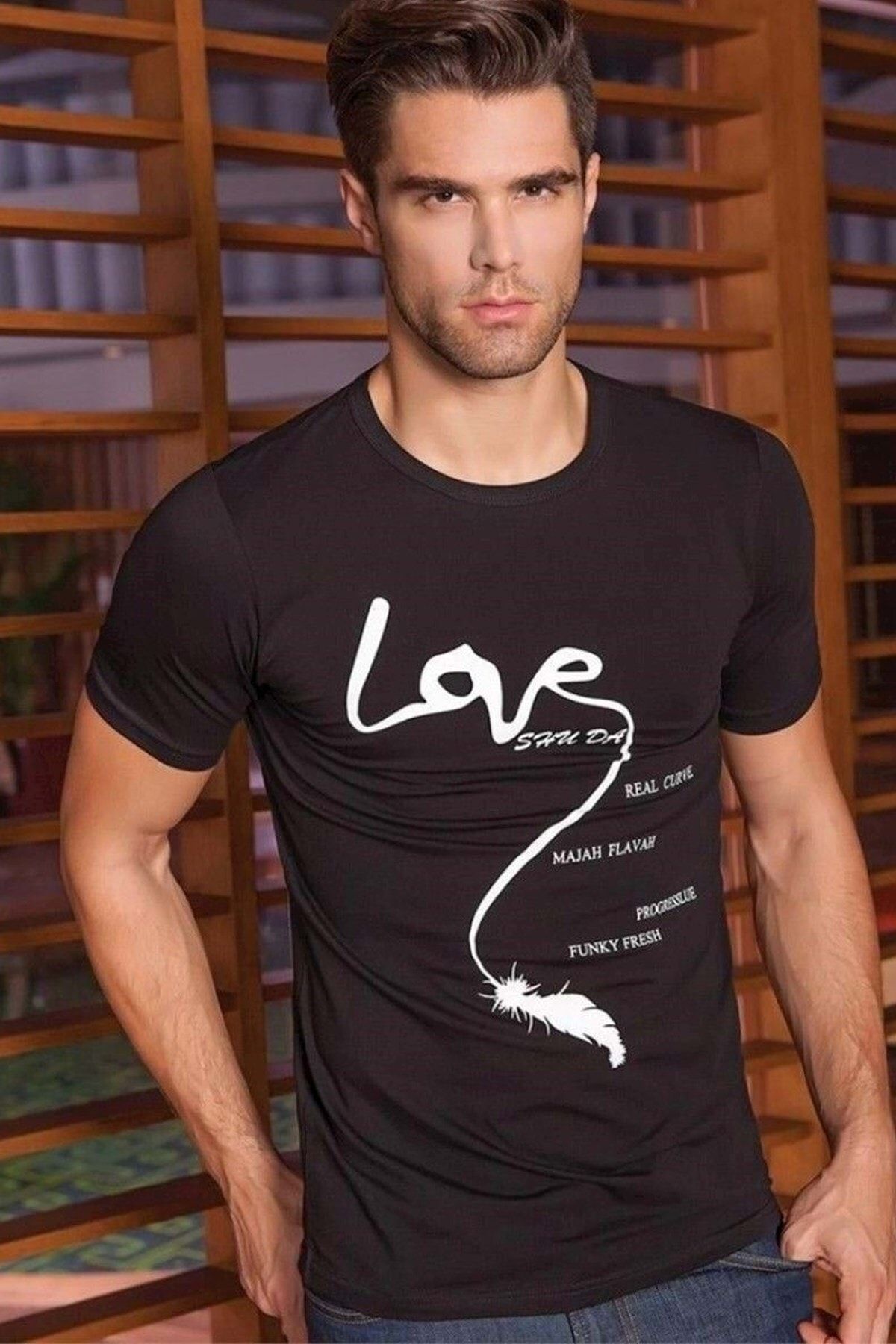 Berrak Erkek Love Baskılı T Shirt 1037