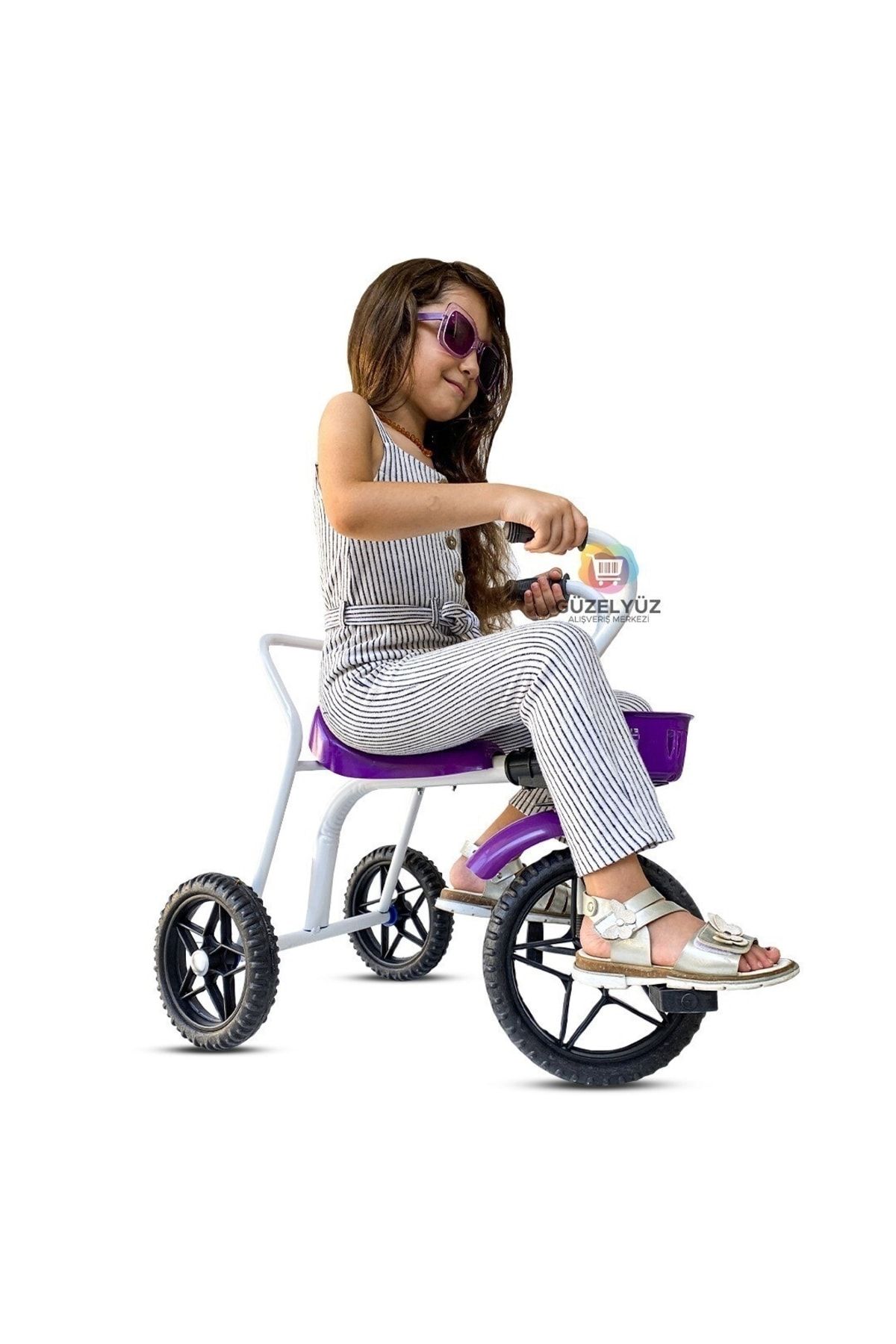 GÜZELYÜZ AVM 3 Teker Demir Çocuk Bisikleti Metal Bisiklet Üç Tekerlekli Mor Süper Oyuncak
