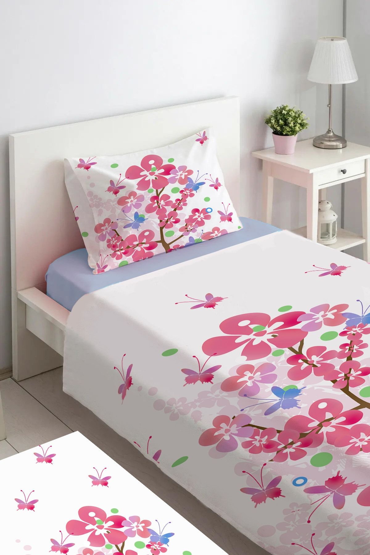 Ardizayn Pink Flowers, Kadife Kumaş, Bebek, Çocuk, Genç Odası, Yatak Örtüsü Takımı - 140x220 Cm