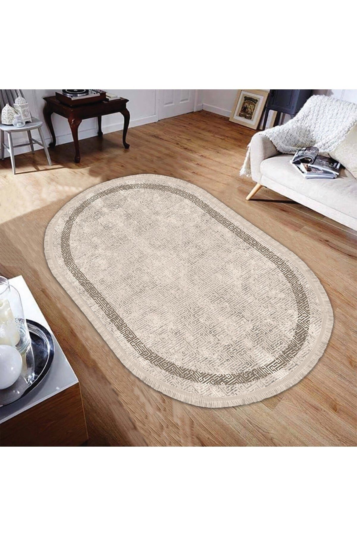 TulipDecorative Carpet Vintage Dijital Baskı Yıkanabilir Kaymaz Taban Leke Tutmaz Oval Salon Halısı