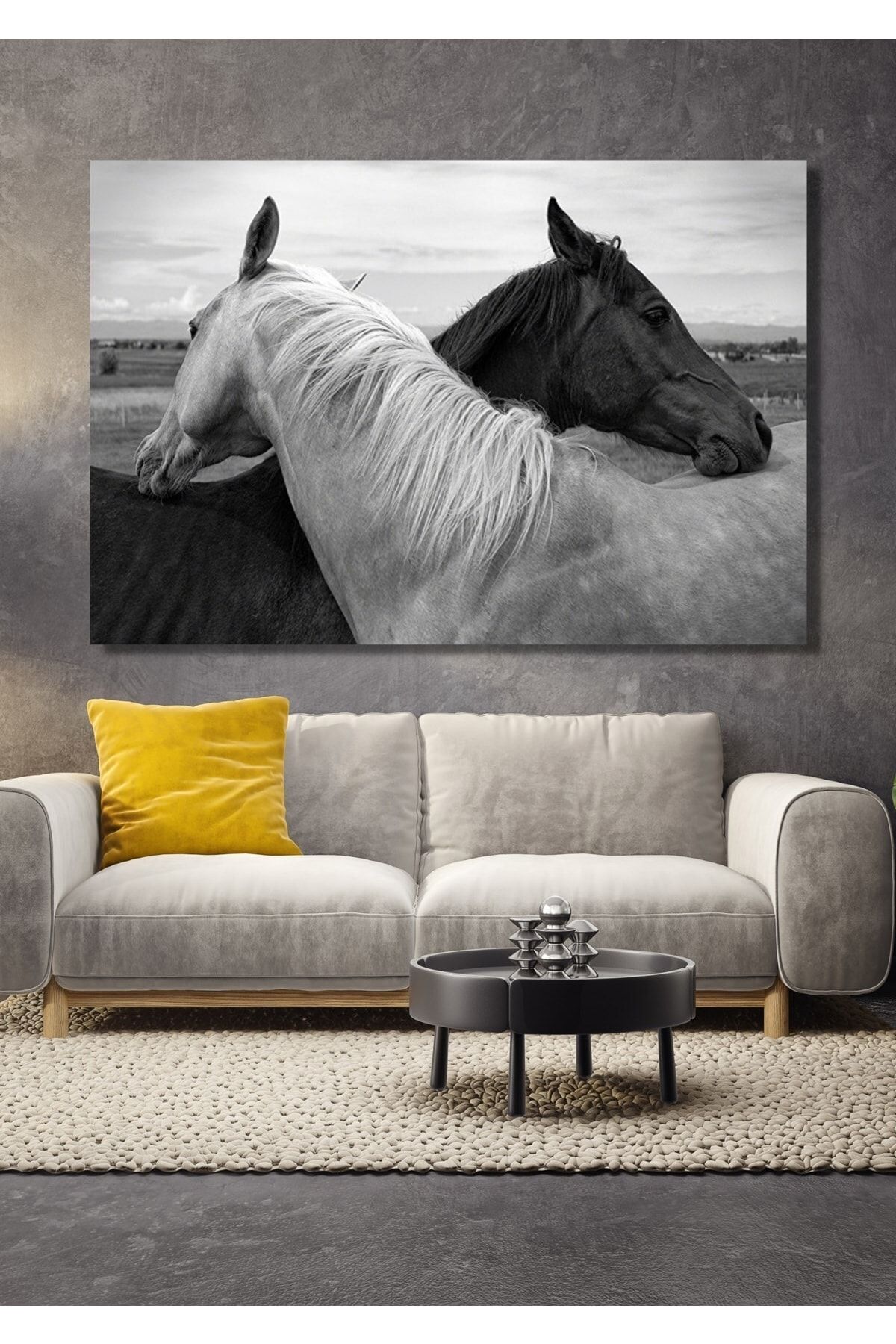 NT Handmade Siyah Beyaz Atlar 70x100cm Kanvas Tablo Salon Oturma Yatak Odası Ofis Cafe Antre Için Duvar Dekoru
