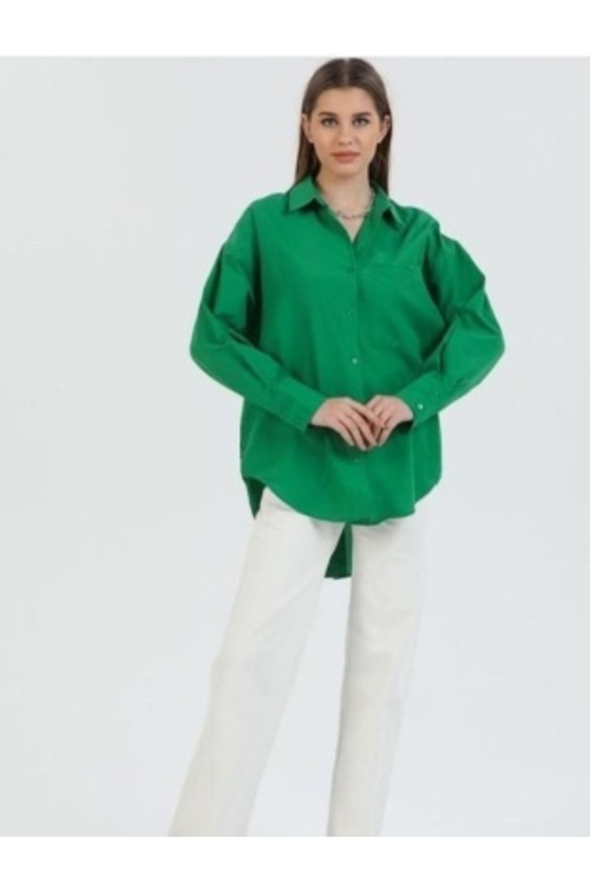 FASHIONWIND Kadın Yeşil Oversıze Uzun Kol Gömlek