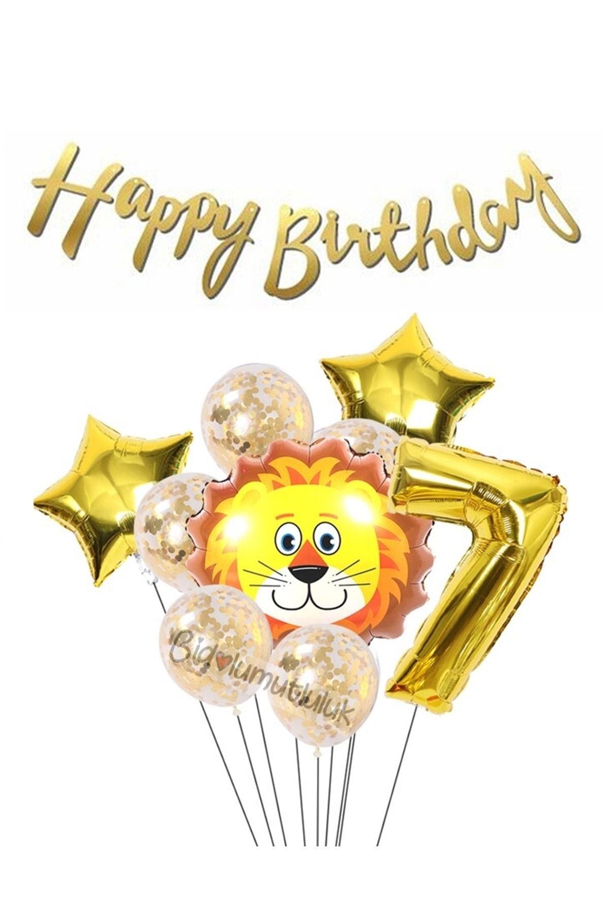 BİDOLUMUTLULUK Gold Aslan Folyo Balon Kaligrafi Set Doğum Günü