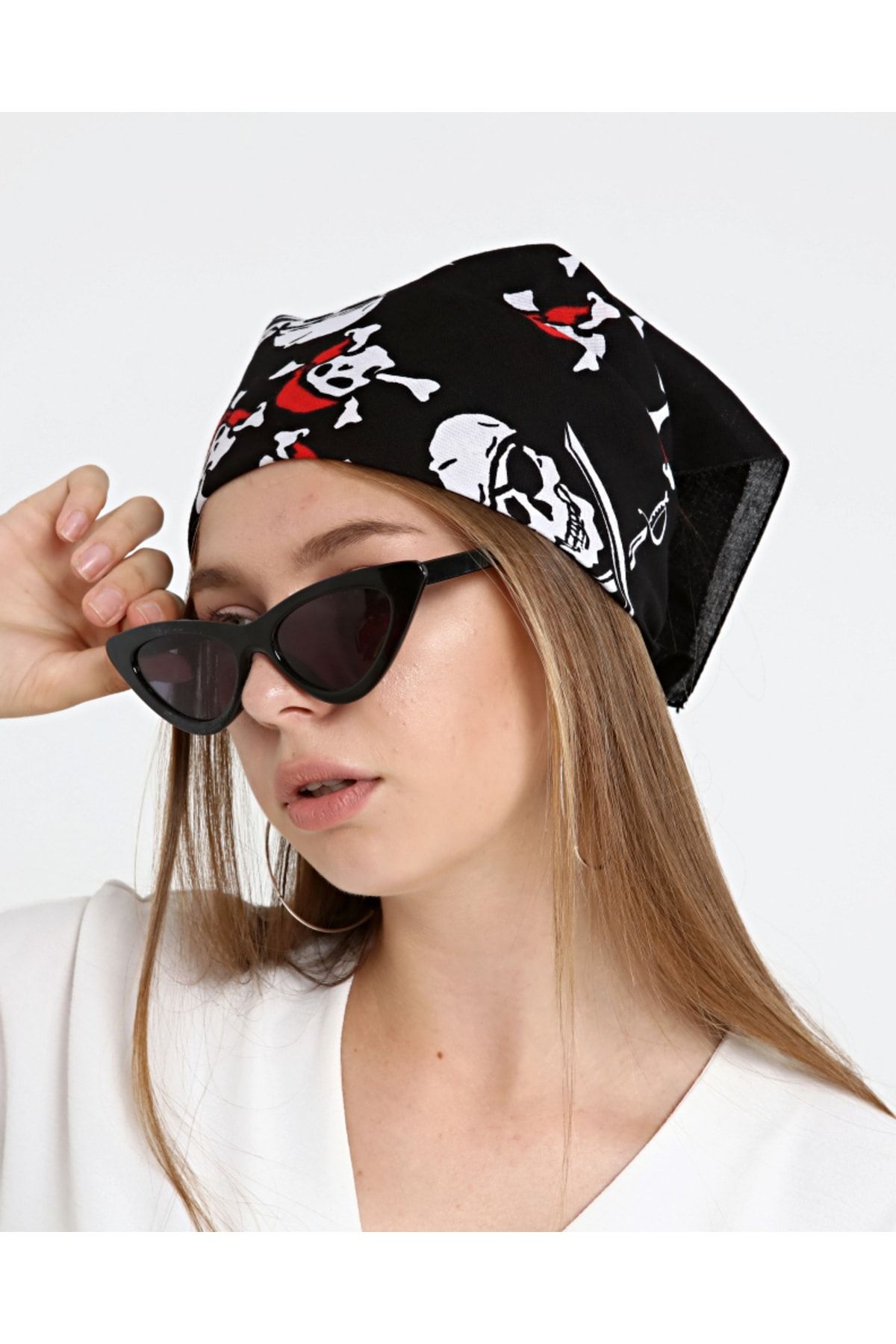 michaeller Bandana Fular Korsan 'pirate' Desenli %100 Pamuk Siyah