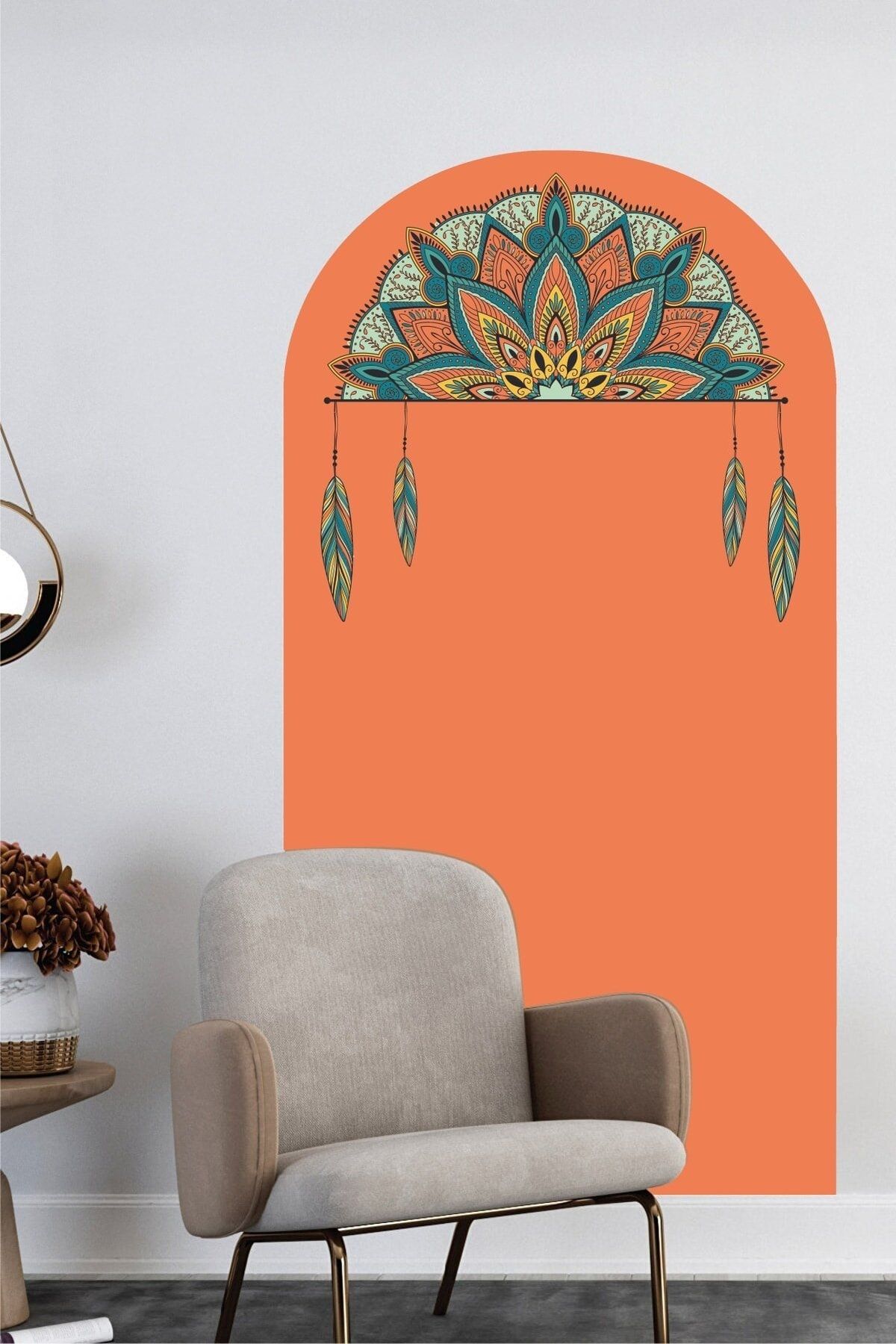 Tasarım Ada'sı Oval Antik Mandala Bohem Düş Kapanı Dekoratif Duvar Sticker