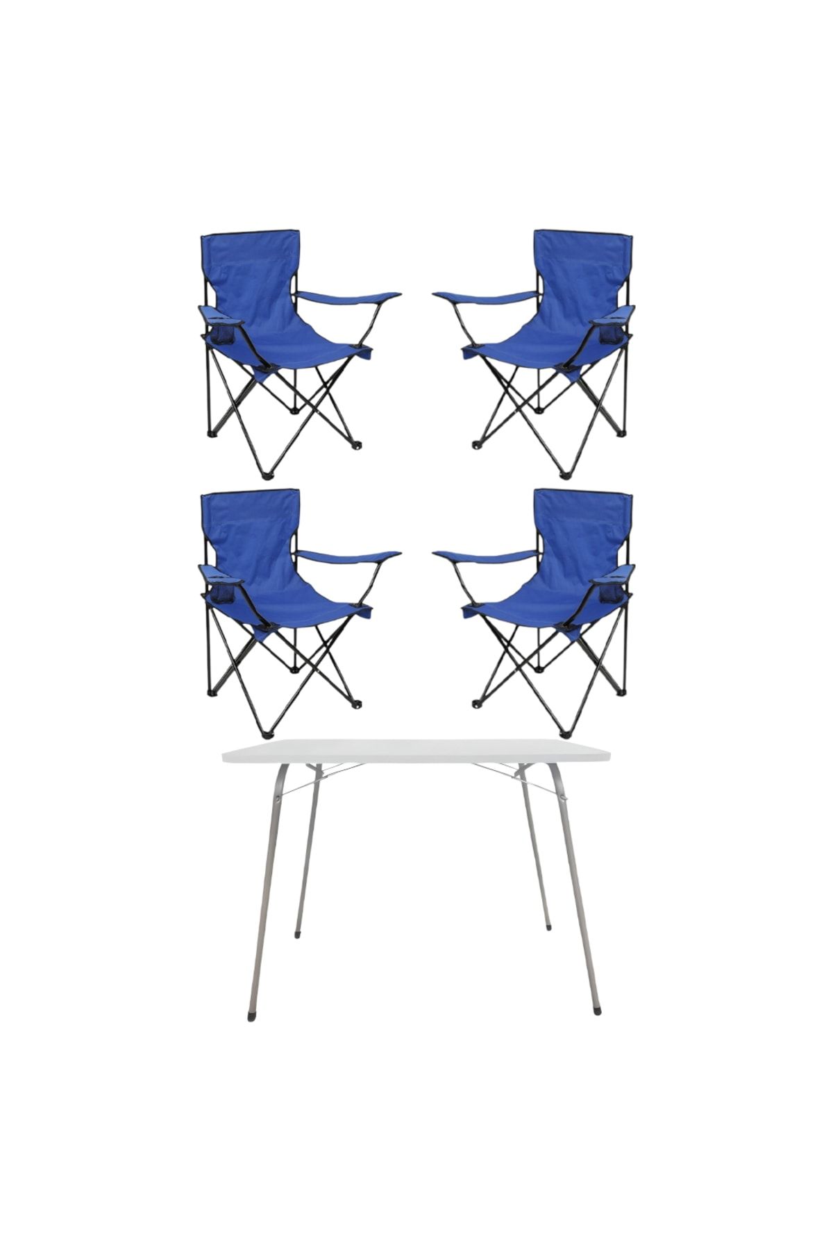 Tedarikcenter 4 Adet Katlanır Kamp Sandalyesi Mavi 1 Adet 60x45 Katlanır Kamp Masası Beyaz