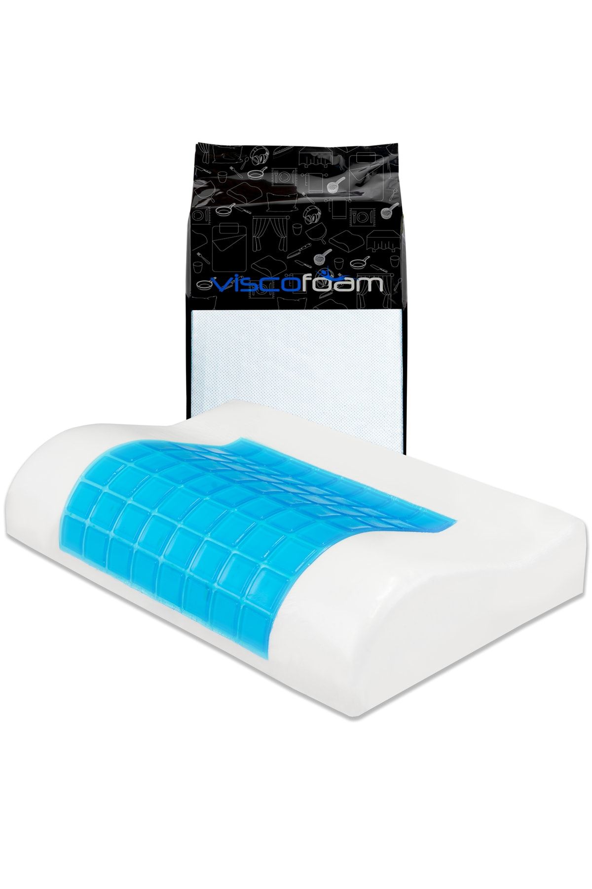 Viscofoam Terletmeyen Ortopedik Boyun Destekli Yastık Serinleten Visco Yastık Jelli Yastık 46x30x10-8cm