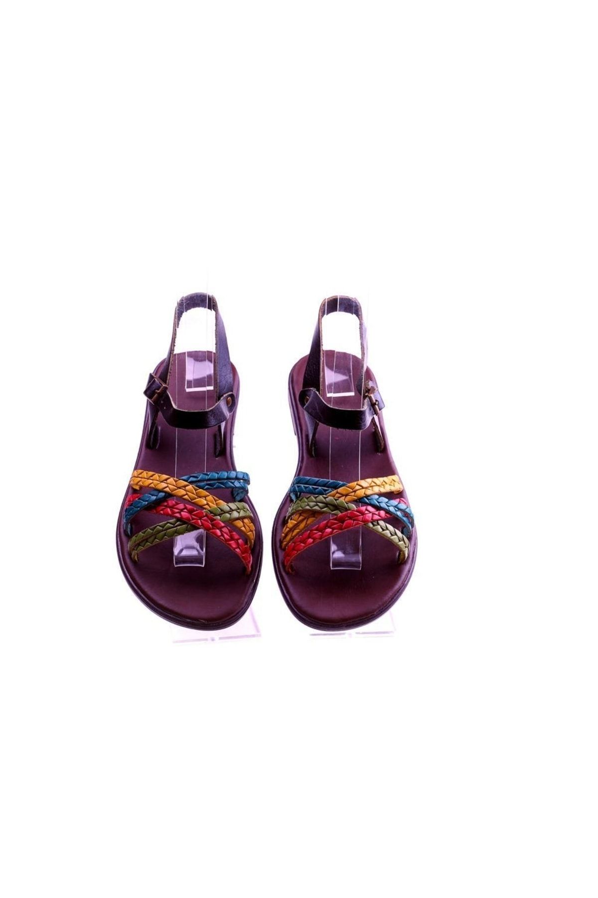 TREND Örgü Baskılı Çok Renkli Hakiki Deri Sandalet