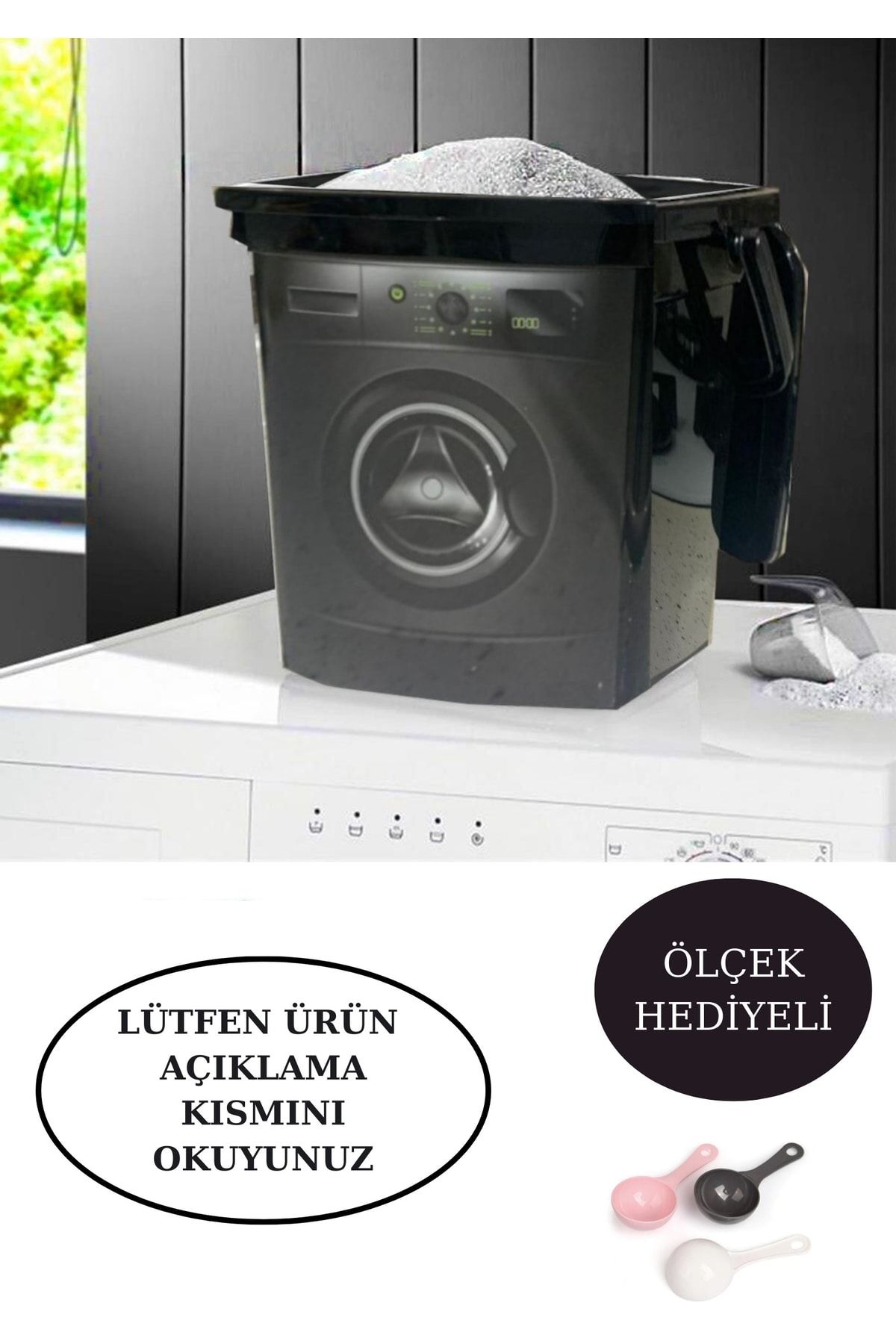 Alamut Home Çamaşır Makinesi Görünümlü Kapaklı Deterjanlık Taşınabilir Deterjan Saklama Kutusu 6 Lt Siyah