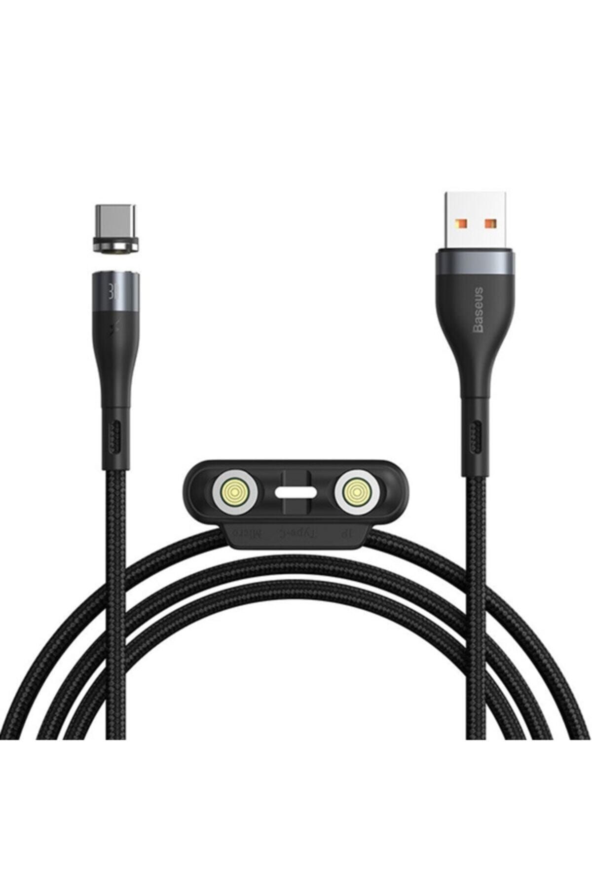 Baseus Fast 3a Hızlı Şarj Mıknatıslı Usb Şarj Kablosu 3 Başlık?iphone Type-c Micro) 1mt -yeşil T