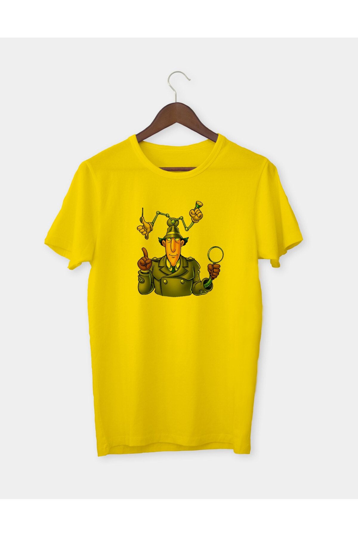 CREATSH Dedektif Gadget Baskılı Sarı Yetişkin T-shirt