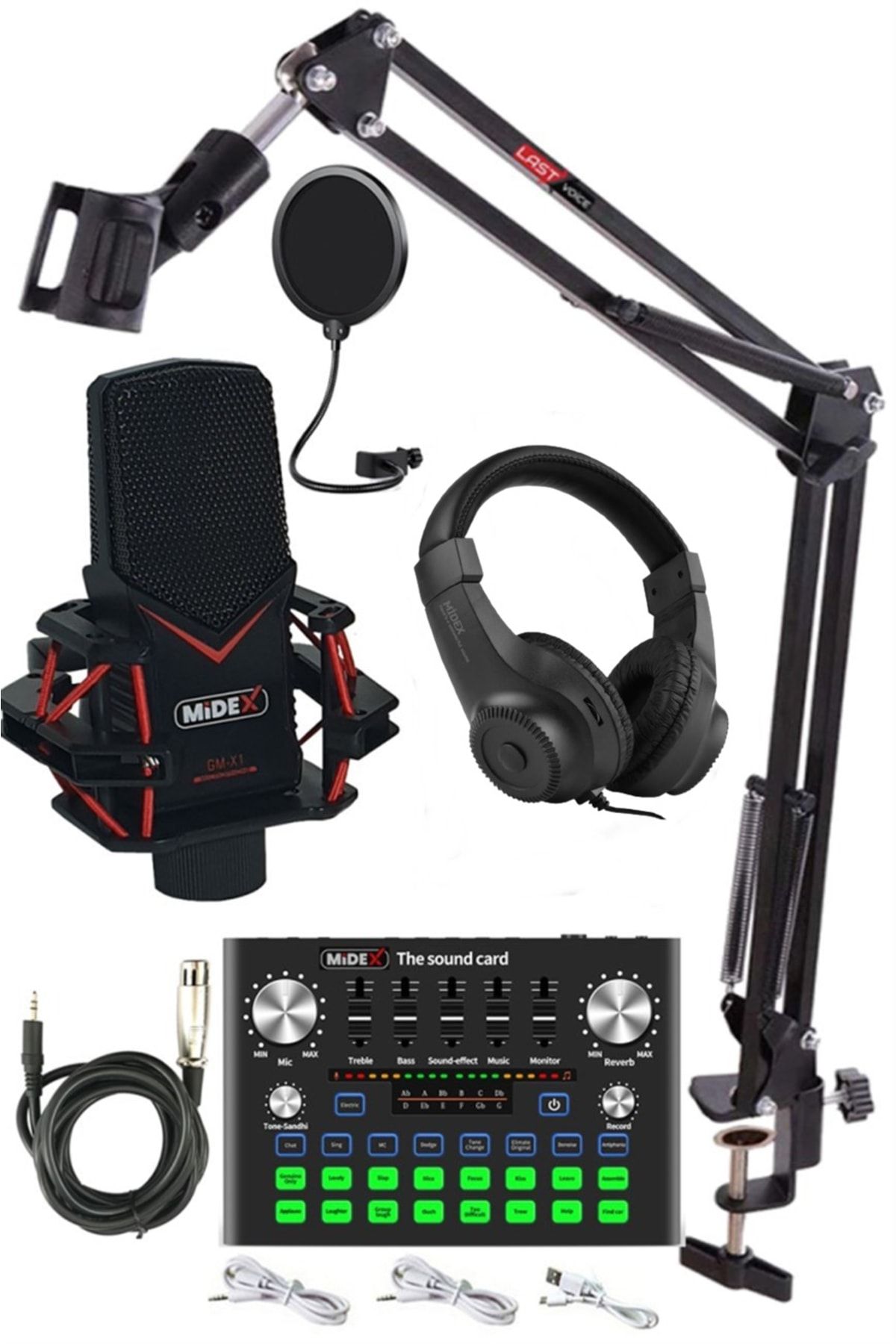 Midex Gmx-1 Plus Record Head Set Condenser Mikrofon Kulaklık Ses Kartı Canlı Yayın Paketi (telefon V