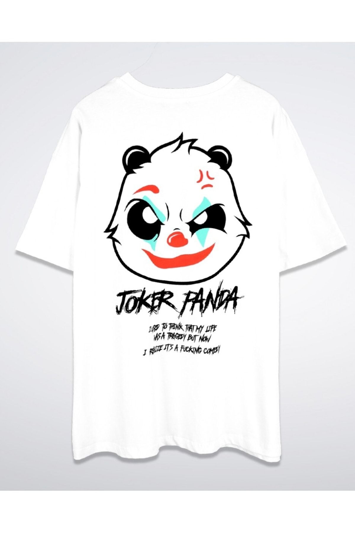 Sekizbiraltı Joker Panda Sırt Baskılı Beyaz Oversize Unisex Tshirt