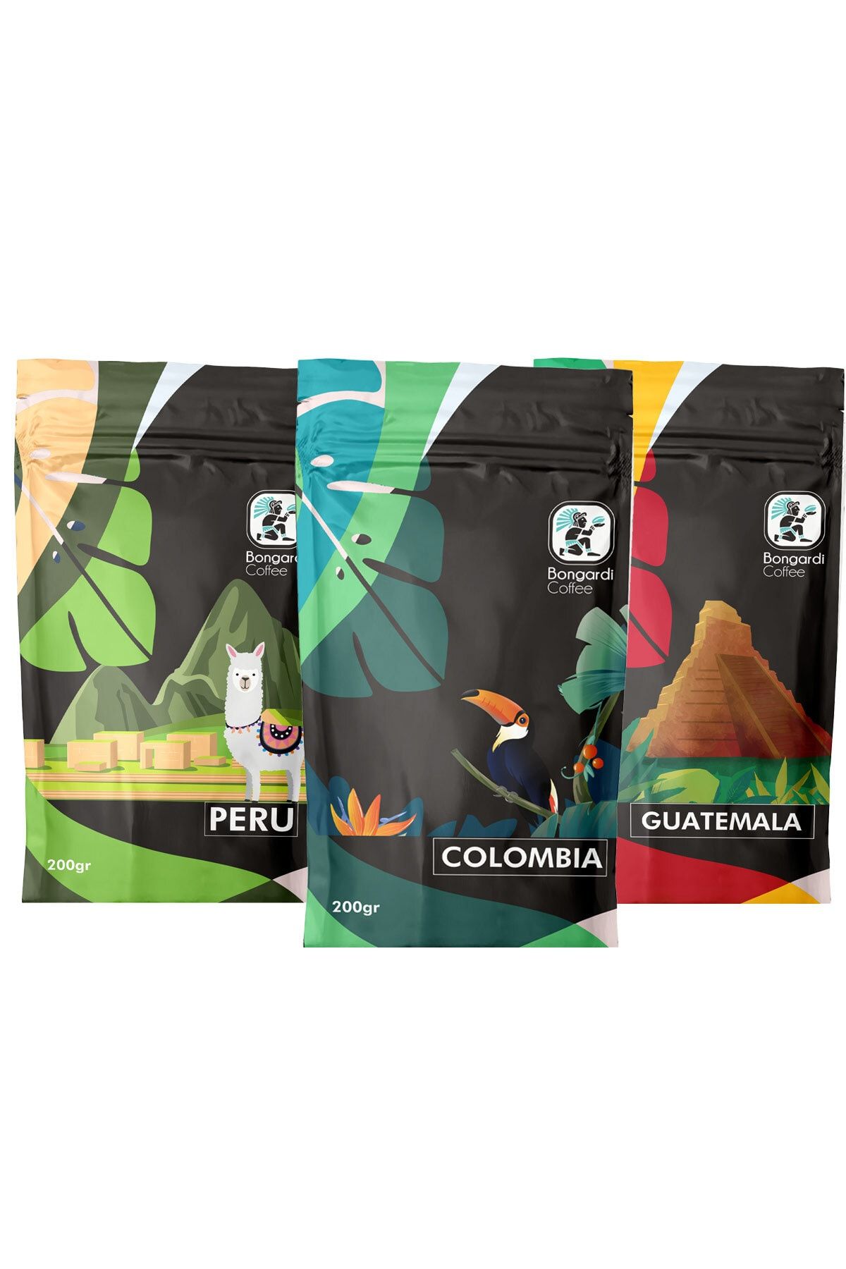 Bongardi Coffee 3 X 200 gram Colombia Guatemala Peru Filtre Kahve Seti