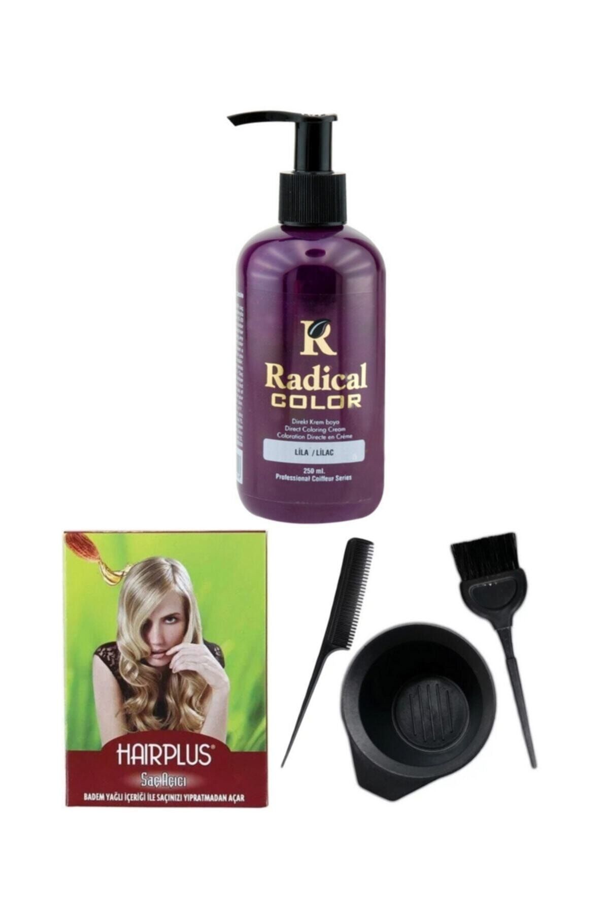 Radical Saç Boyası Lila 250ml, Saç Açıcı Ve Fluweel Saç Boya Kabı Seti