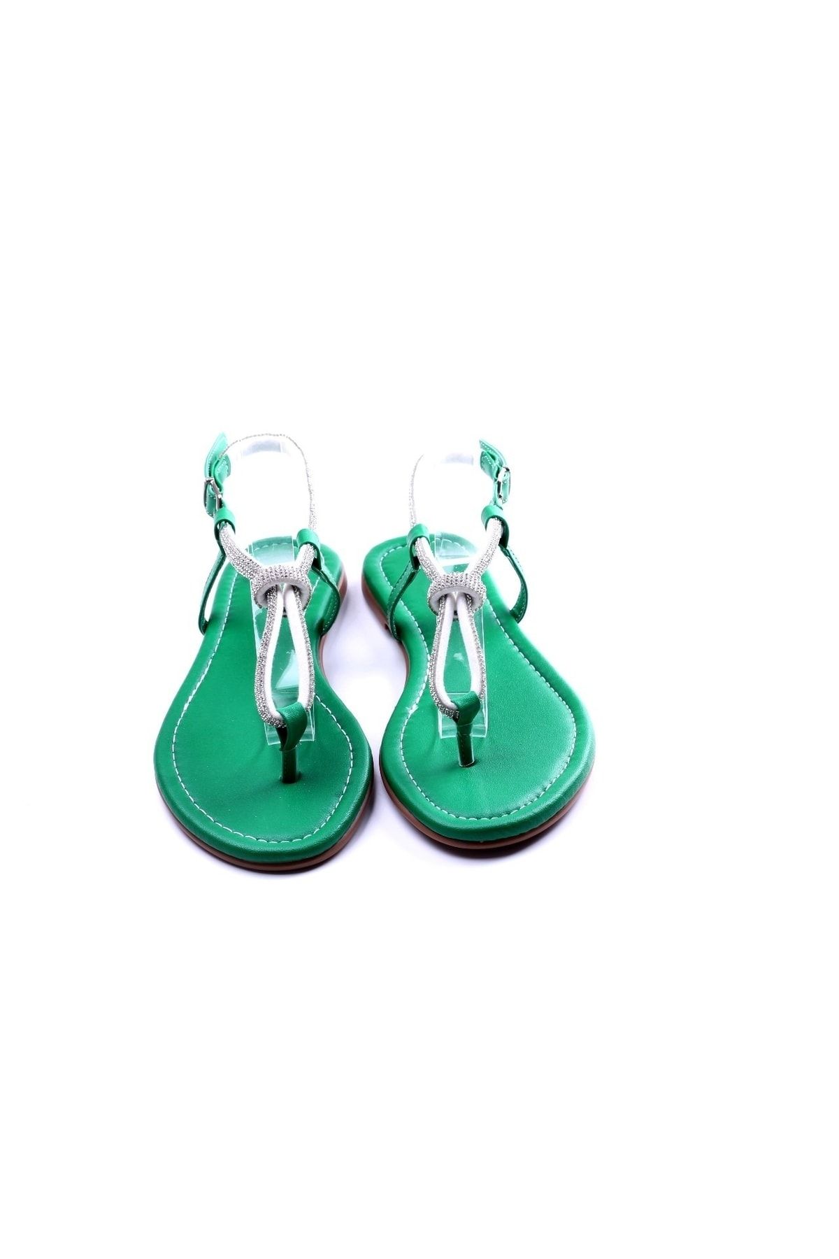 TREND Kristal Taşlı Parmak Arası Yeşil Kadın Sandalet