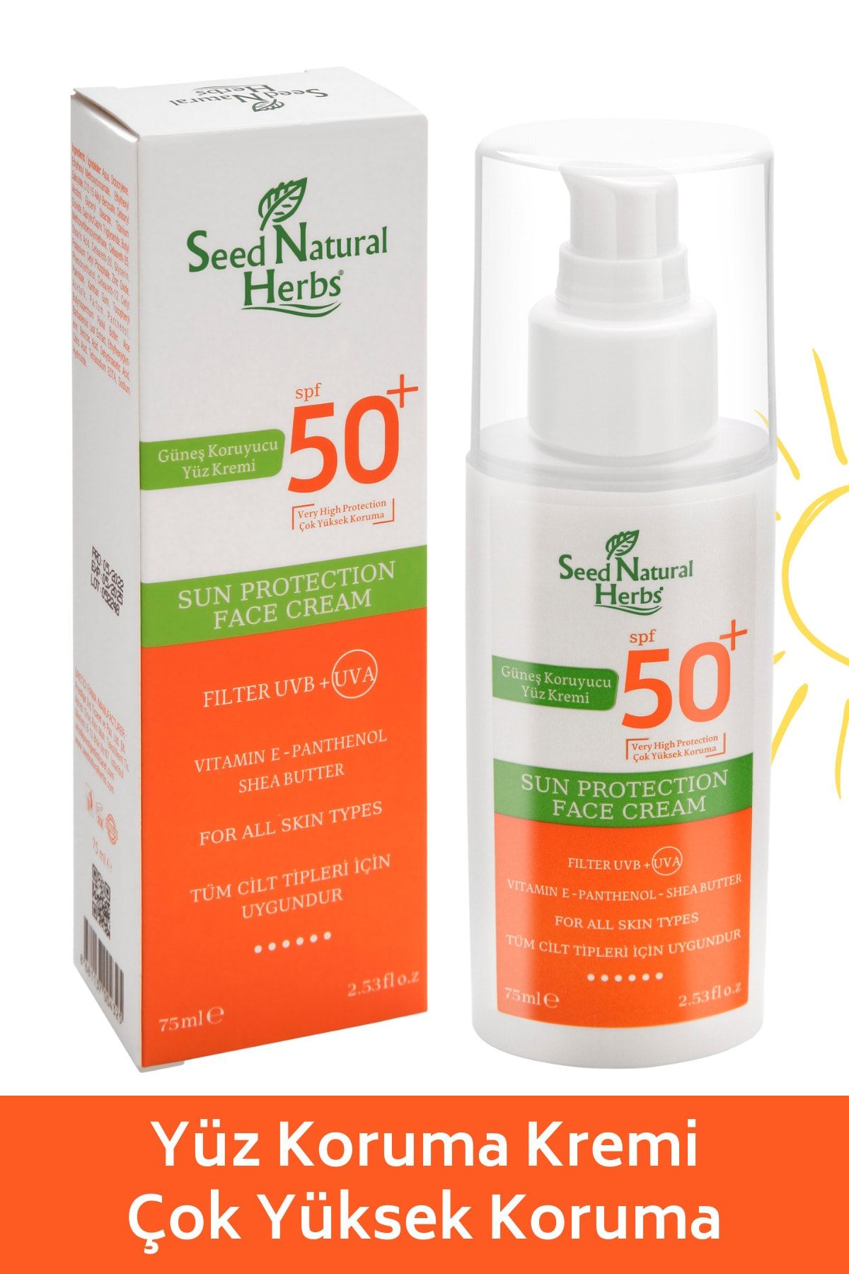 Seed Natural Herbs Spf 50+ Güneş Koruyucu Yüz Kremi 50 Faktör 75 Ml