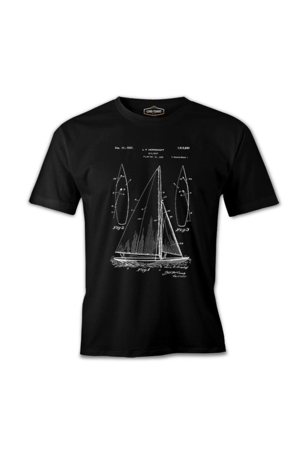 Lord T-Shirt Yat Kulübü - Sail Boat Siyah Erkek Tshirt