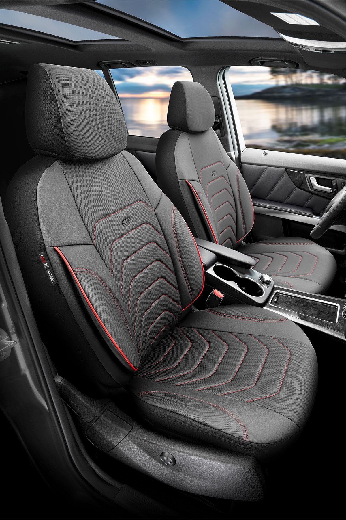 Otom Yeni Core Design Premium Deri Ekstra Destekli Oto Koltuk Kılıfı Tam Set - Kırmızı