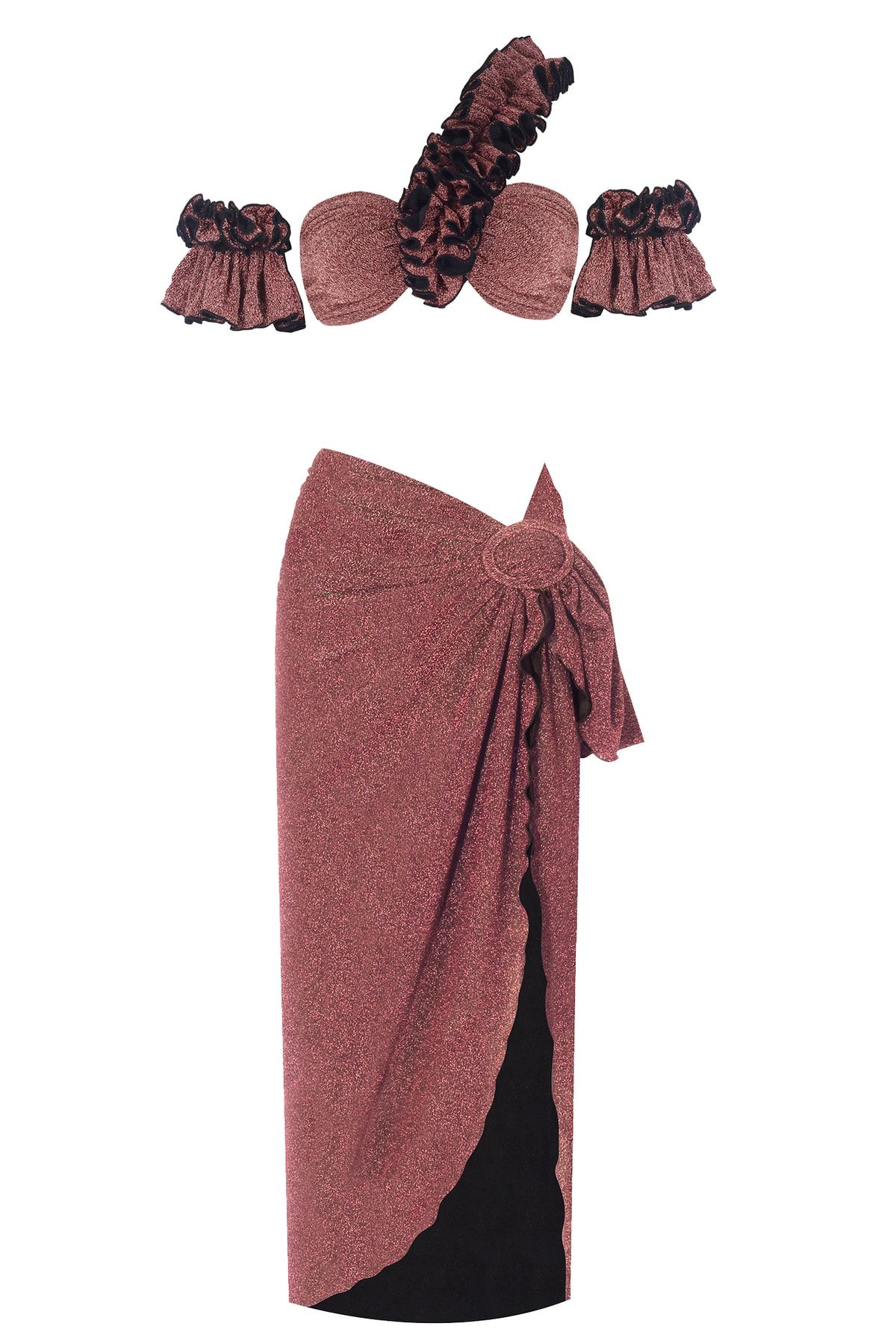 Nur Karaata Lilou Sparkle Rose Skirt & Top Set