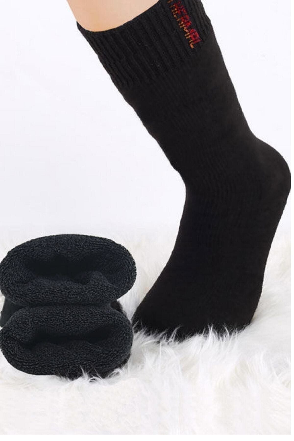 Meguca Socks Erkek Siyah 6 Çift Termal Havlu Kışlık Çorap