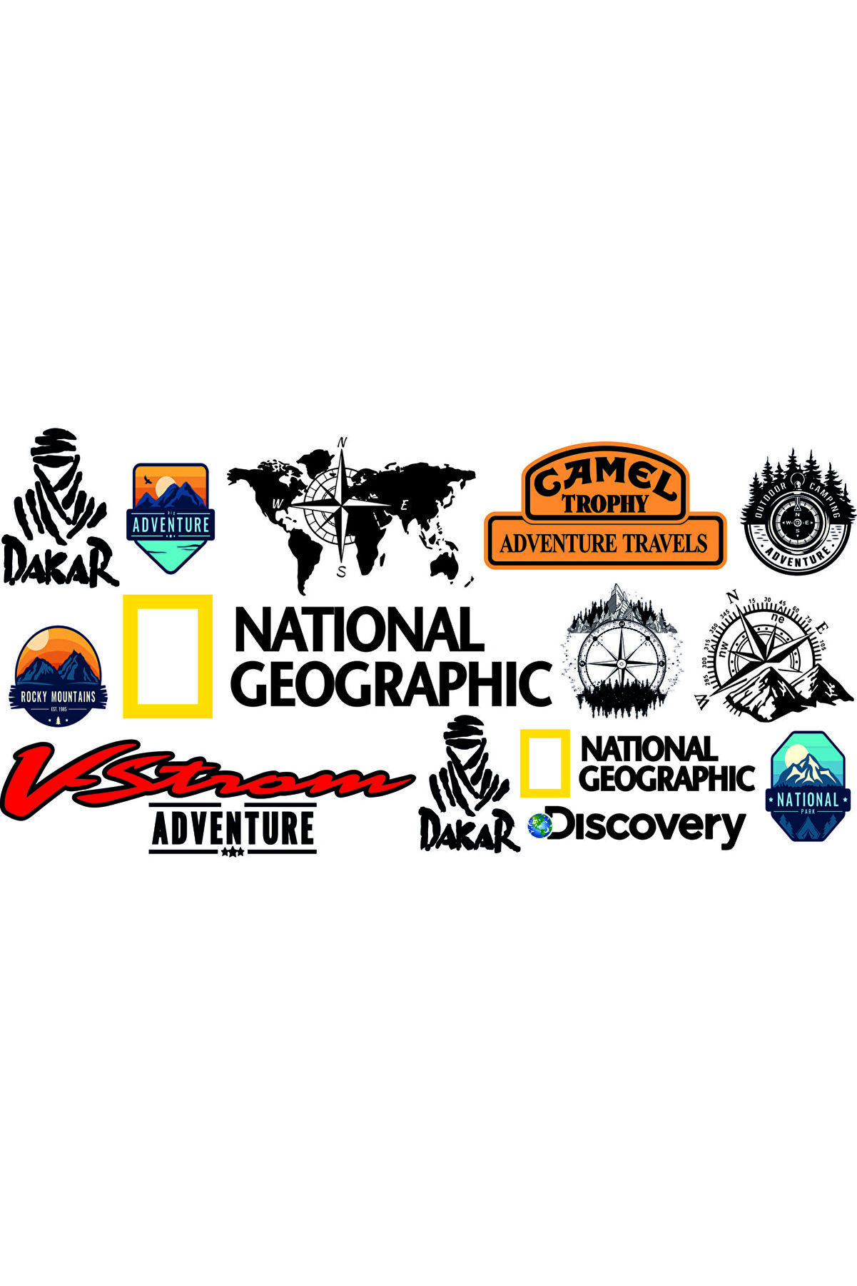 Cevahir Reklam Motosiklet Çanta Sticker Dakar Discovery National Geographics Vstram Adventure Rocky Mountains