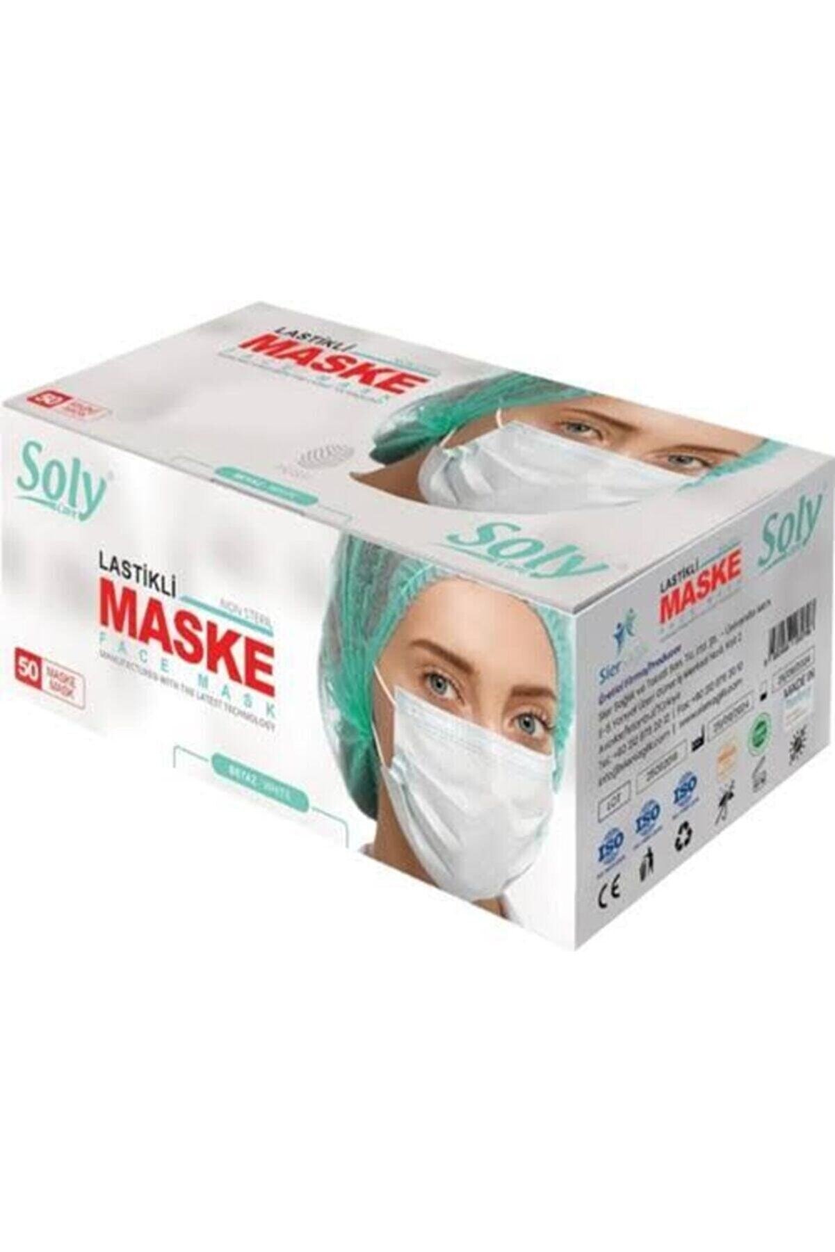 Soly Care 3 Katlı Lastikli Burun Telli Cerrahi Beyaz Maske 50'li B0000x2820