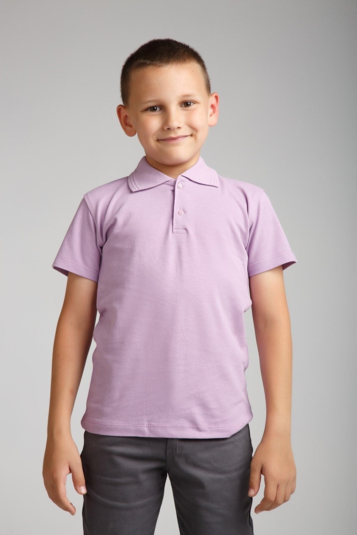 Genel Markalar Erkek Çocuk Penye Polo Yaka Lila  T-shirt