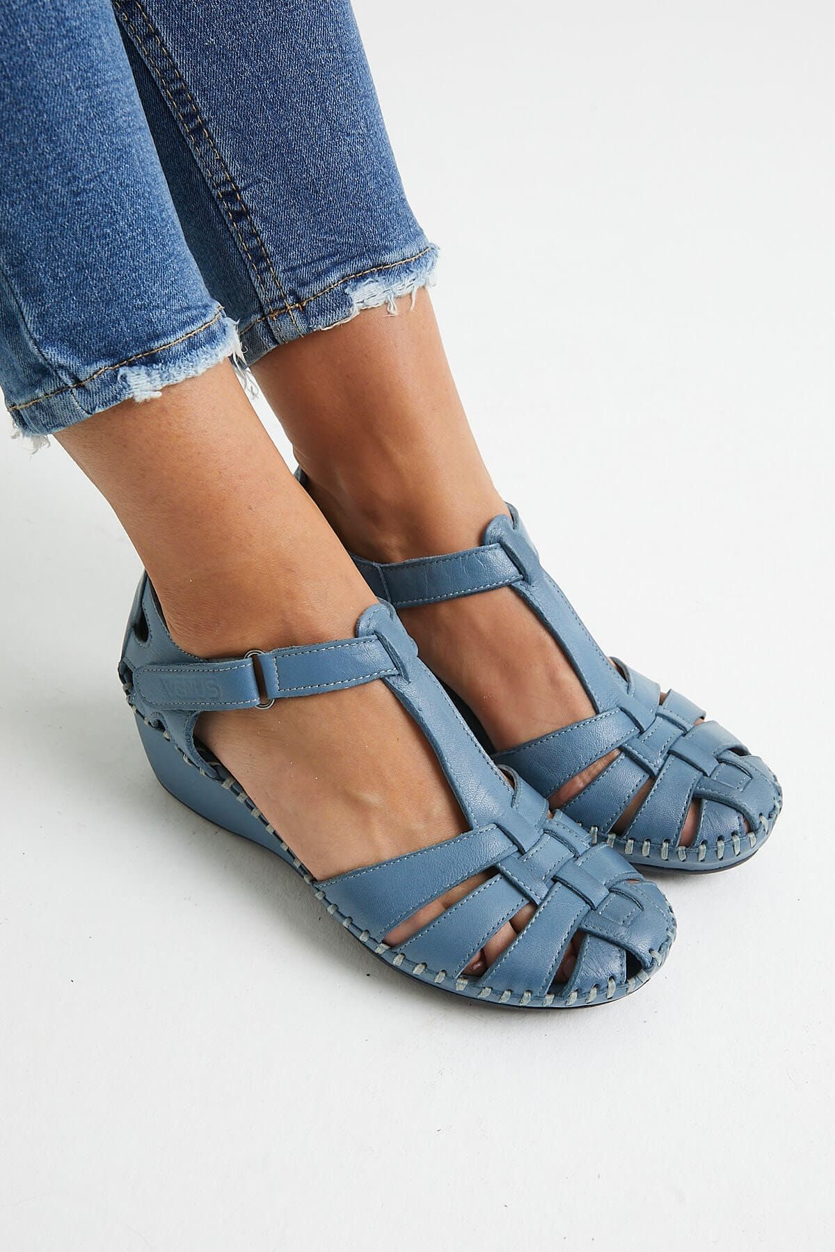 venüs ayakkabı Venüs Kadın Comfort Deri Sandalet Mavi 18791382